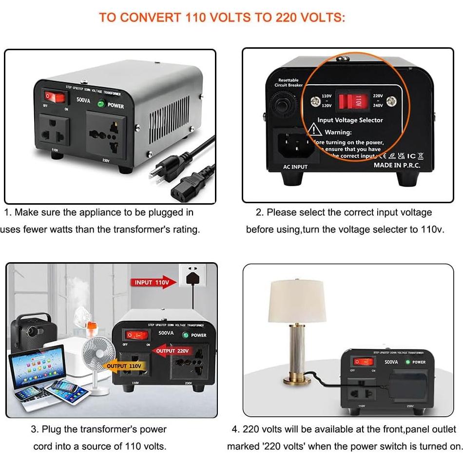 Transformador de Voltaje Yinleader 500W 110V a 220V/220V a 110V