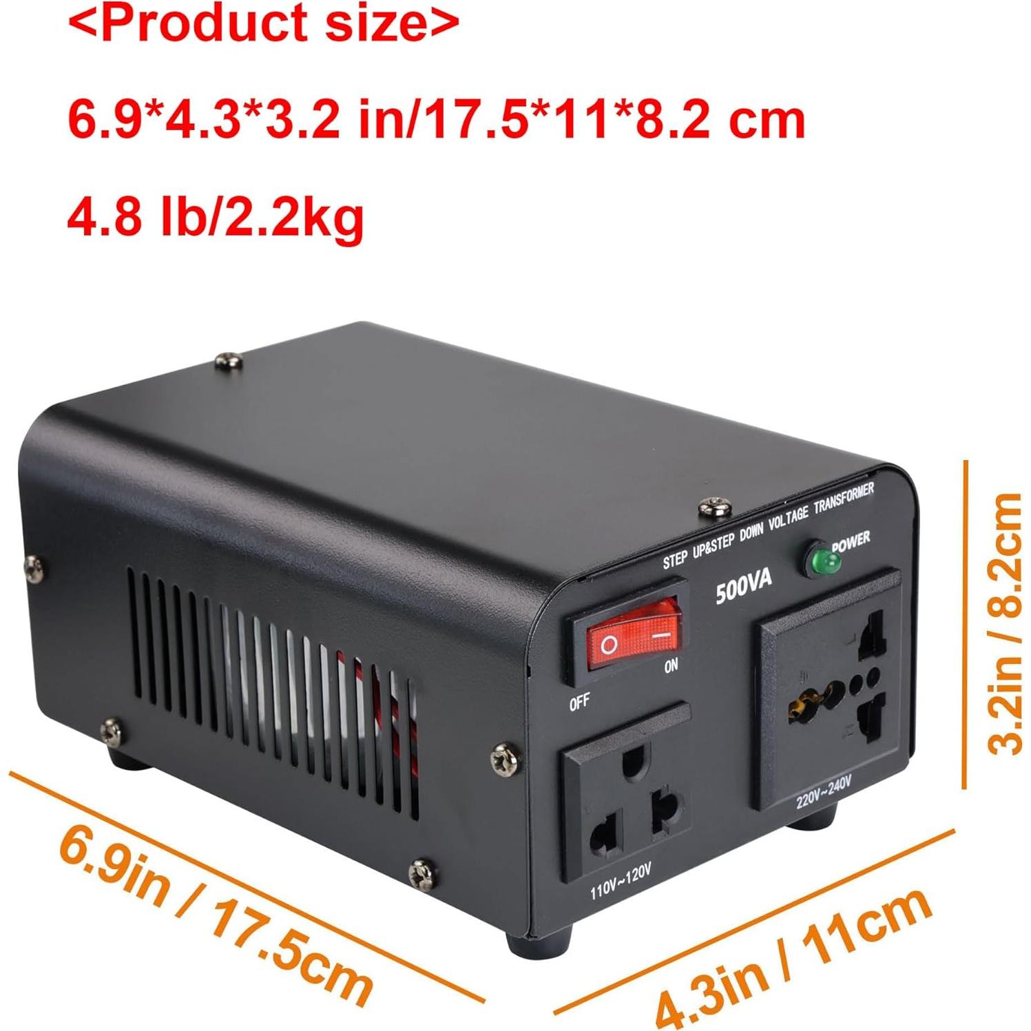 Transformador de Voltaje Yinleader 500W 110V a 220V/220V a 110V