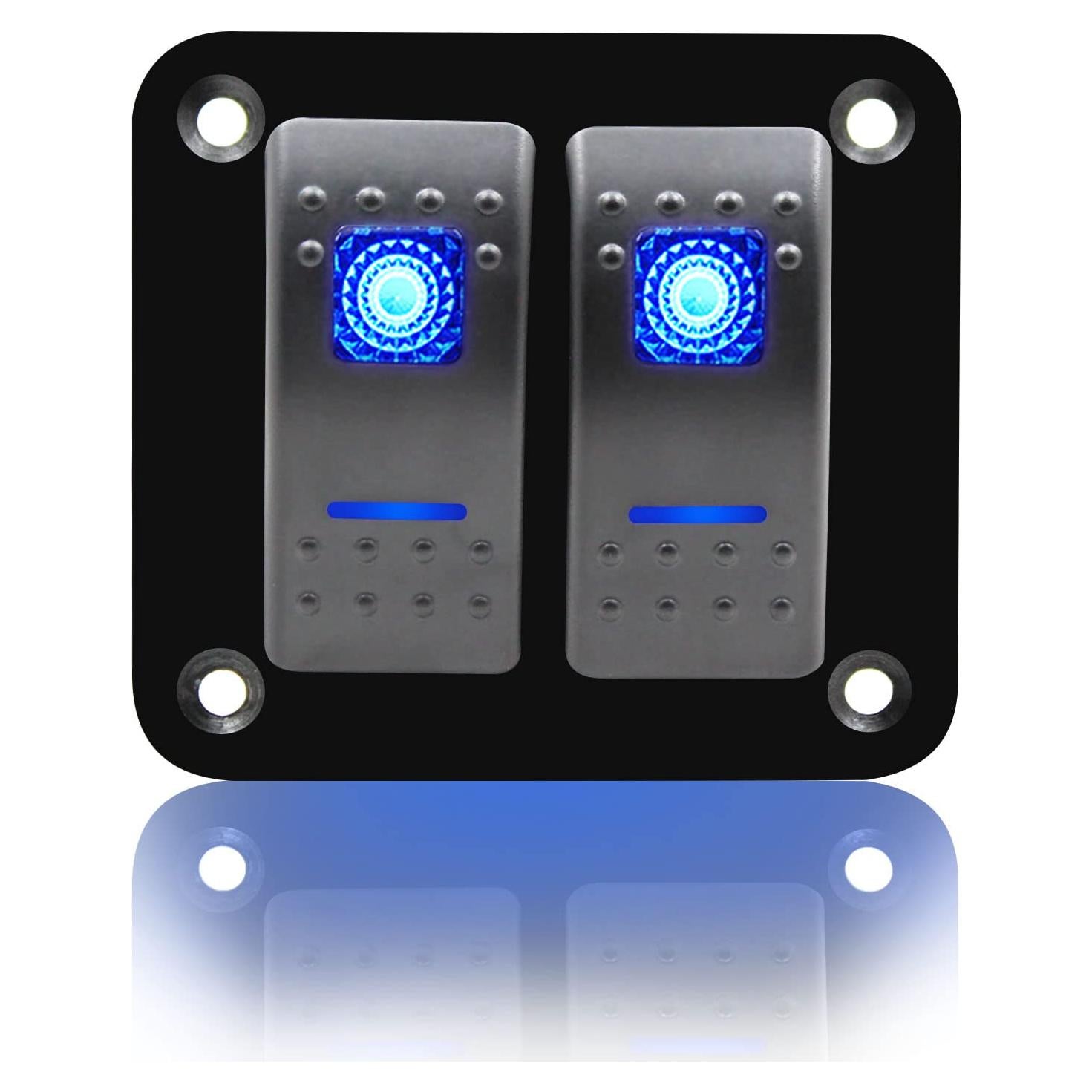 Panel de Aluminio 2 Gang FXC Rocker Interruptores Azul 12V/24V