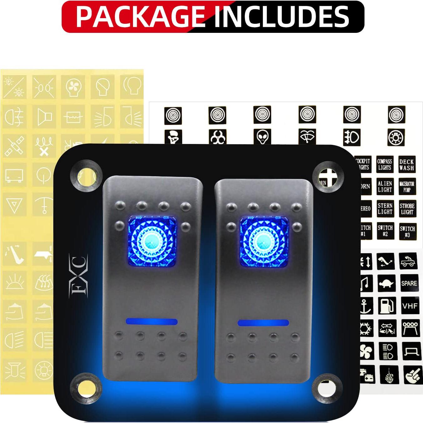 Panel de Aluminio 2 Gang FXC Rocker Interruptores Azul 12V/24V
