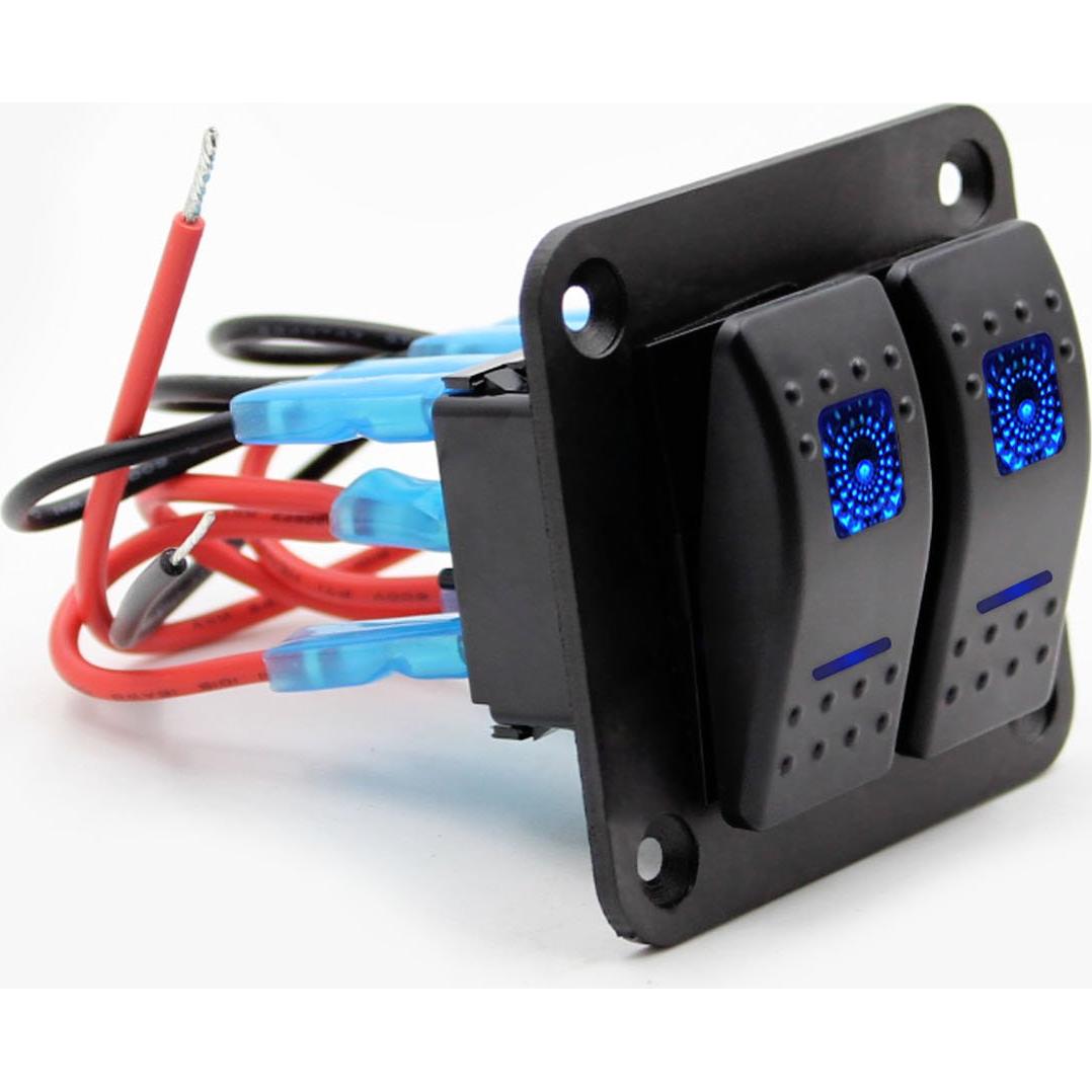 Panel de Aluminio 2 Gang FXC Rocker Interruptores Azul 12V/24V