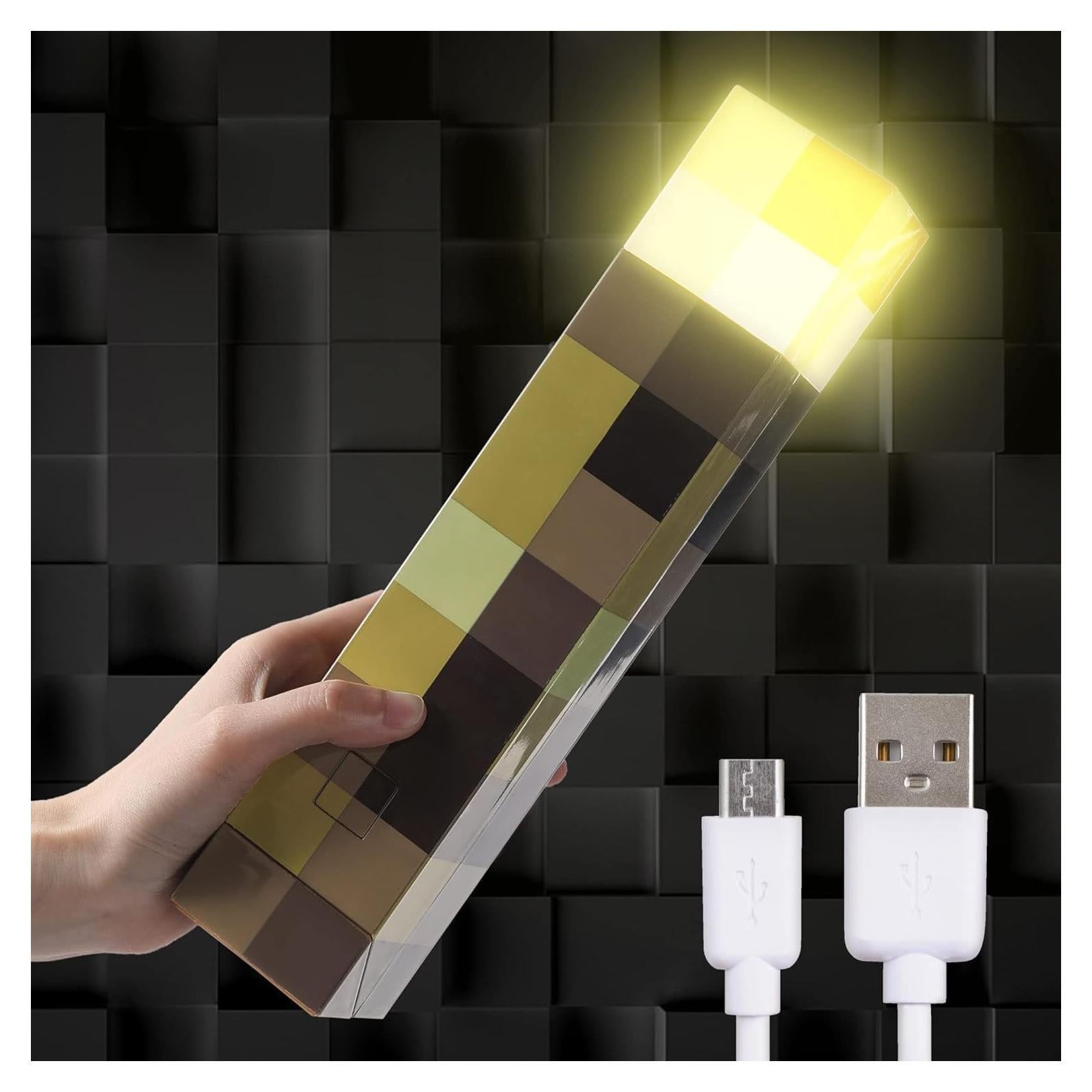 Lámpara de antorcha LED Arrasu 28 cm recargable USB amarilla