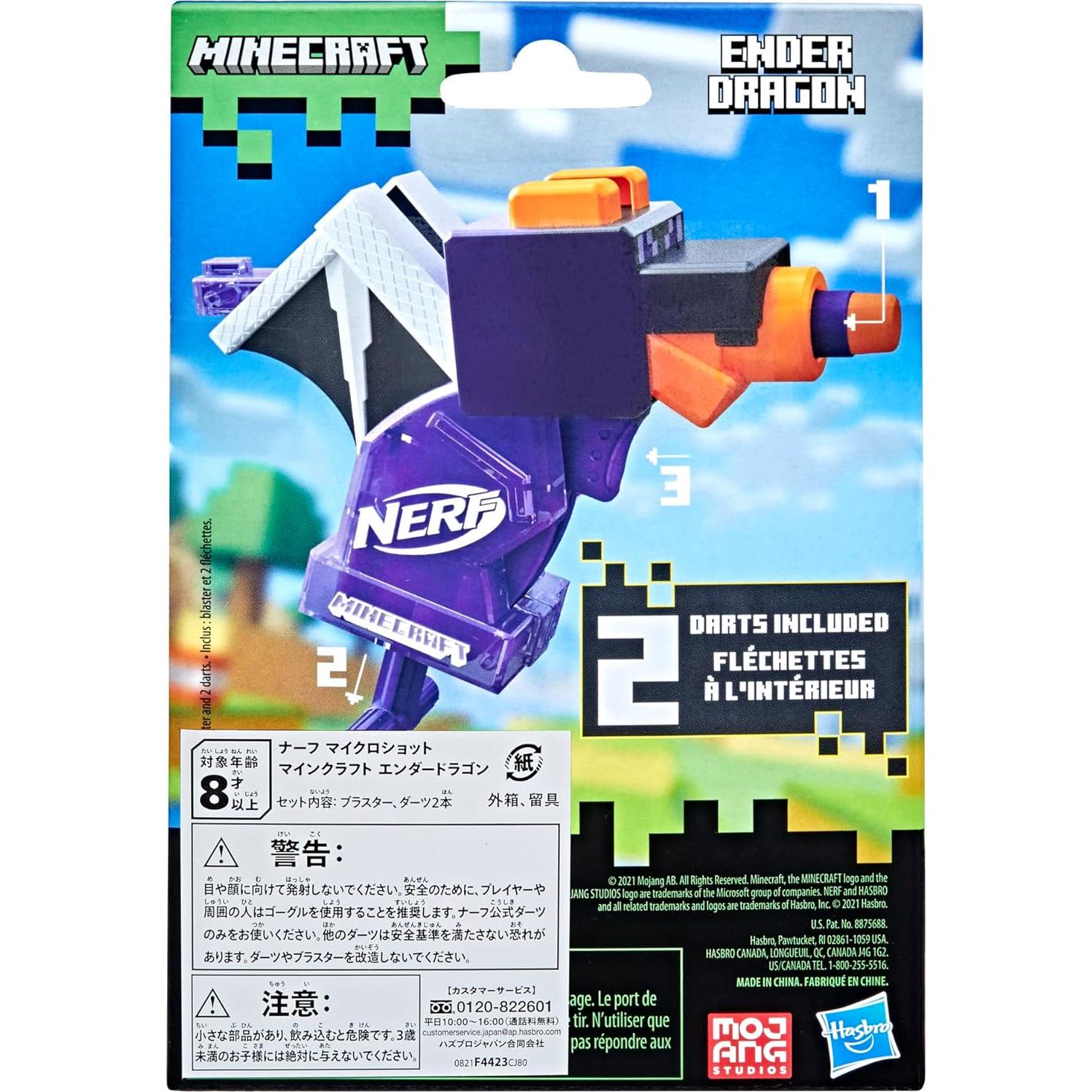 Lanzador Nerf MicroShots Minecraft Dragón Ender Mini con 2 Dardos