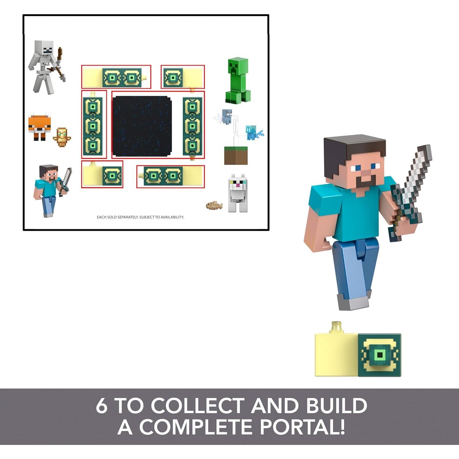 Figura de Acción Steve Minecraft Mattel 8.25 cm con Portal