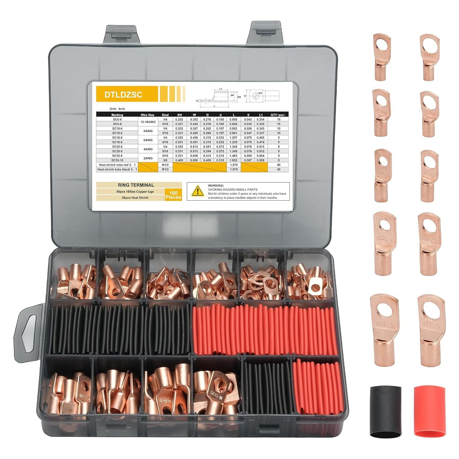 Conectores de Cobre Engrosados DTLDZSC 160 Piezas AWG 2-12