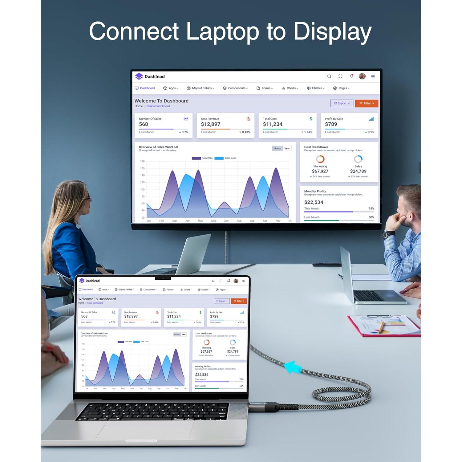 Cable DisplayPort a HDMI BlueRigger 1.83m 4K 60Hz Unidireccional