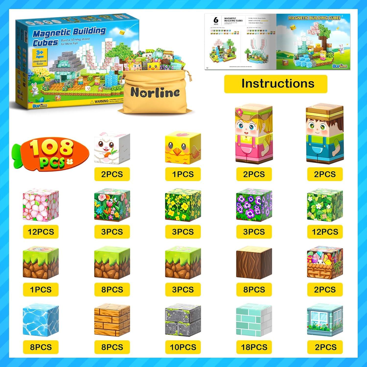 Bloques Magnéticos Norline 108PCS Juguetes Educativos 3-8 Años