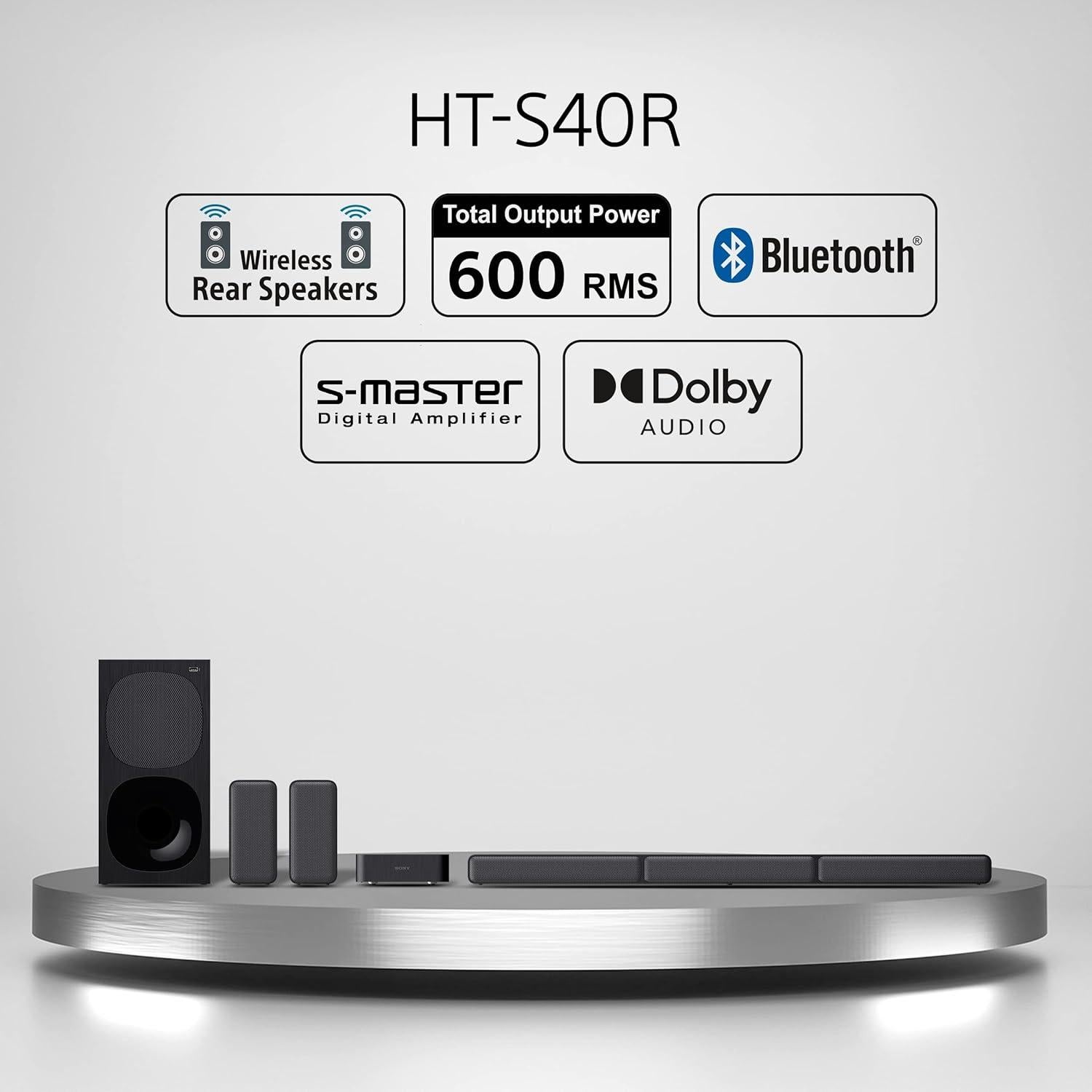 Barra de Sonido Sony HT-S40R 5.1ch 600W Inalámbrica Negra