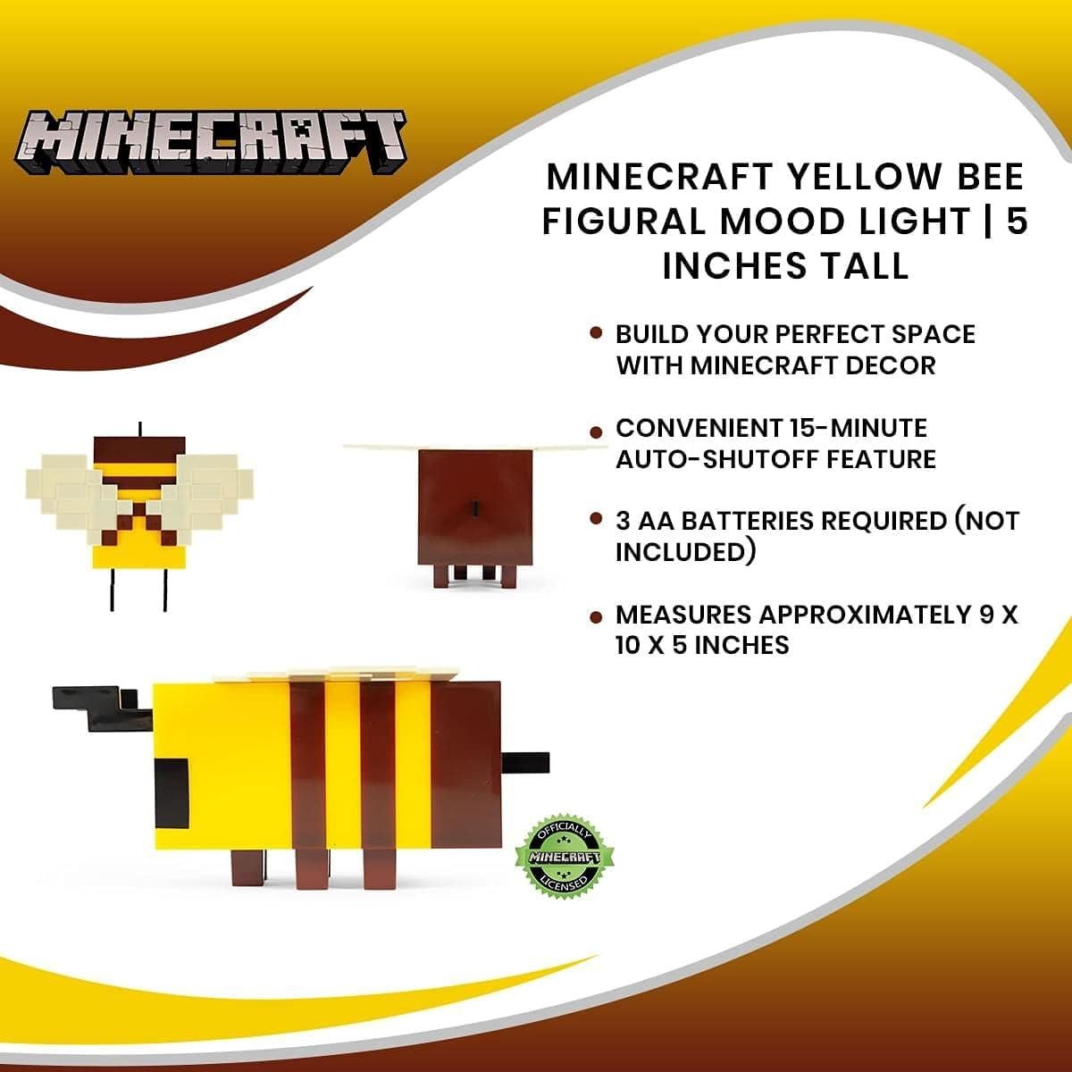 Lámpara LED Abeja Minecraft 5" Amarilla con Temporizador