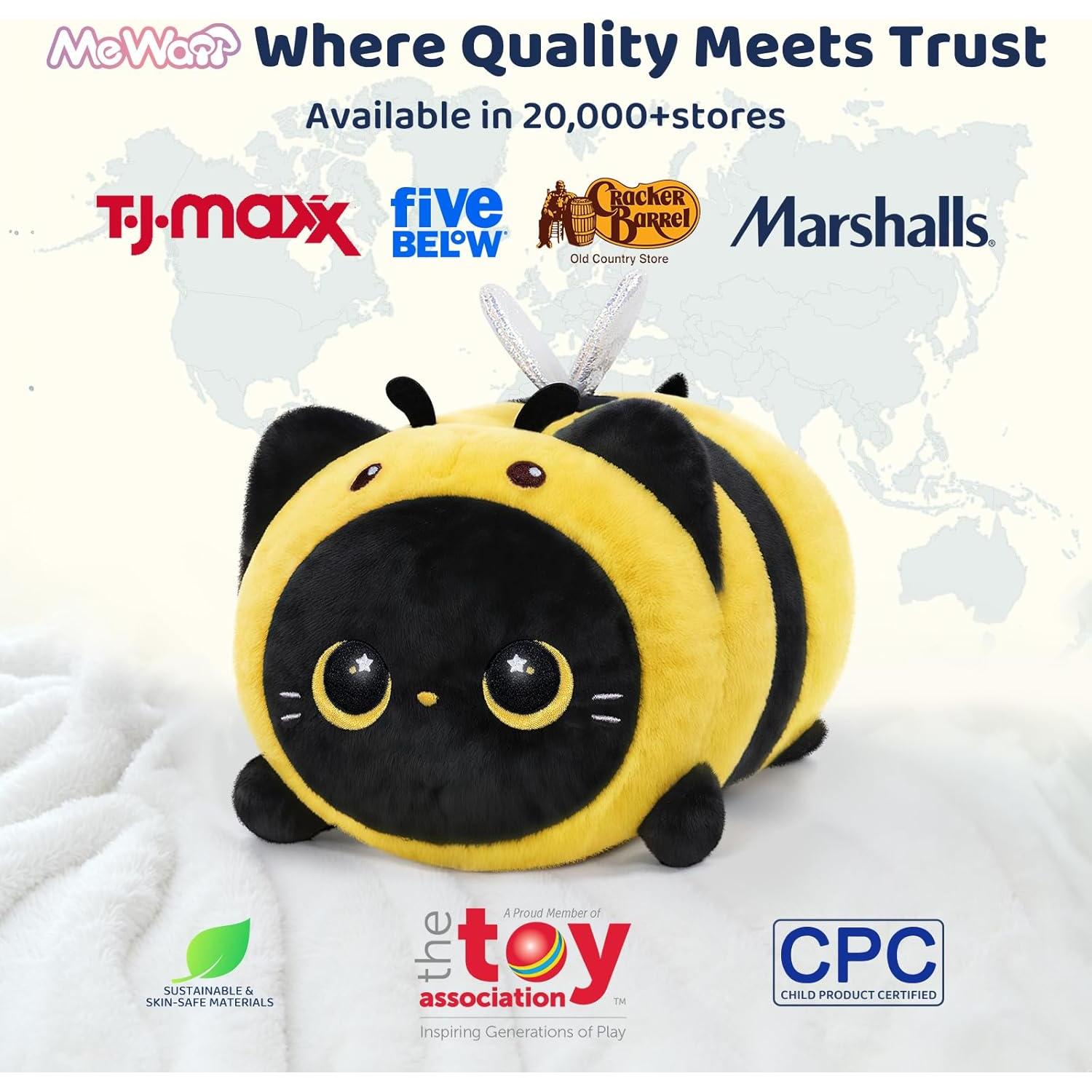 Almohada de Peluche Gato Negro Abeja Mewaii 20 cm Suave