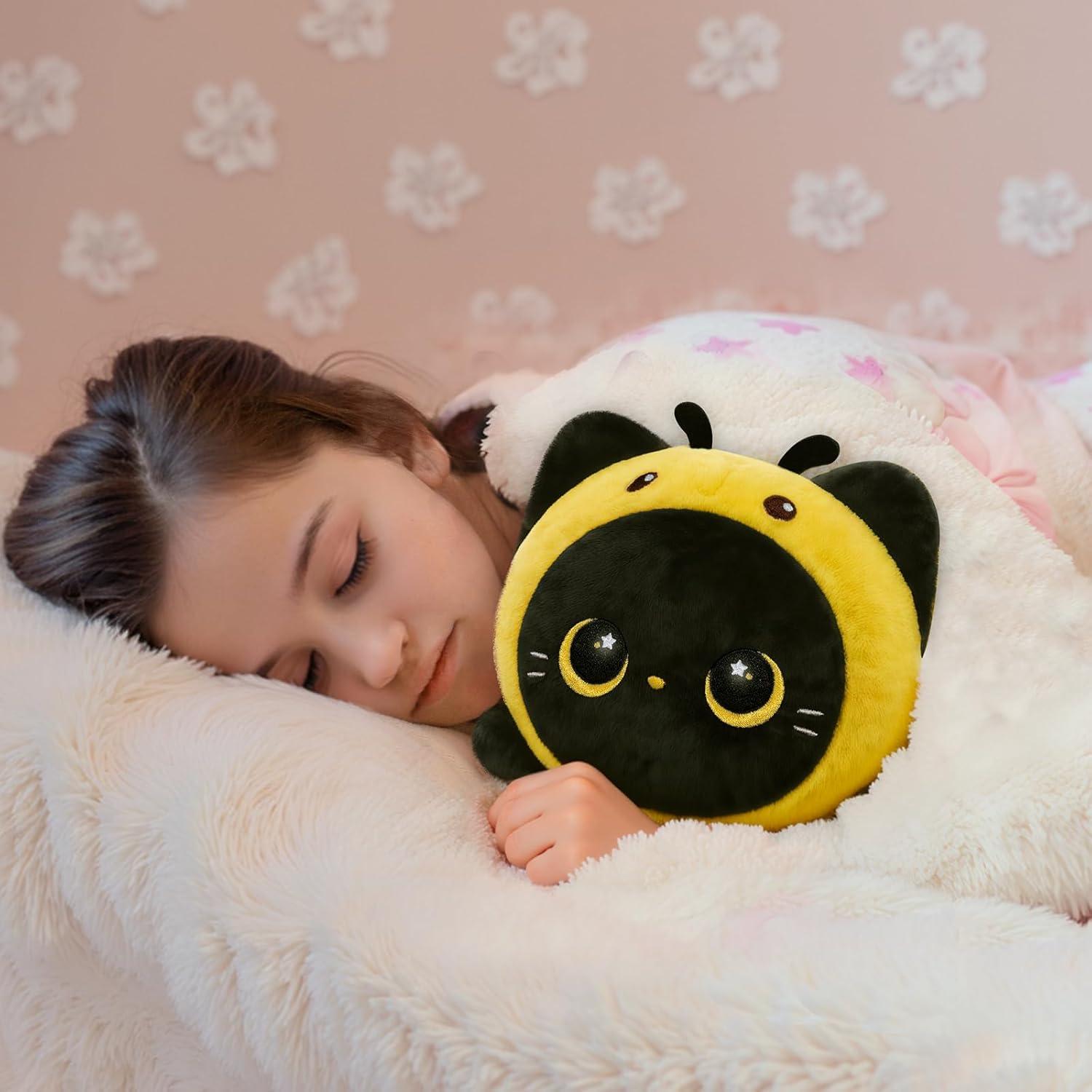 Almohada de Peluche Gato Negro Abeja Mewaii 20 cm Suave