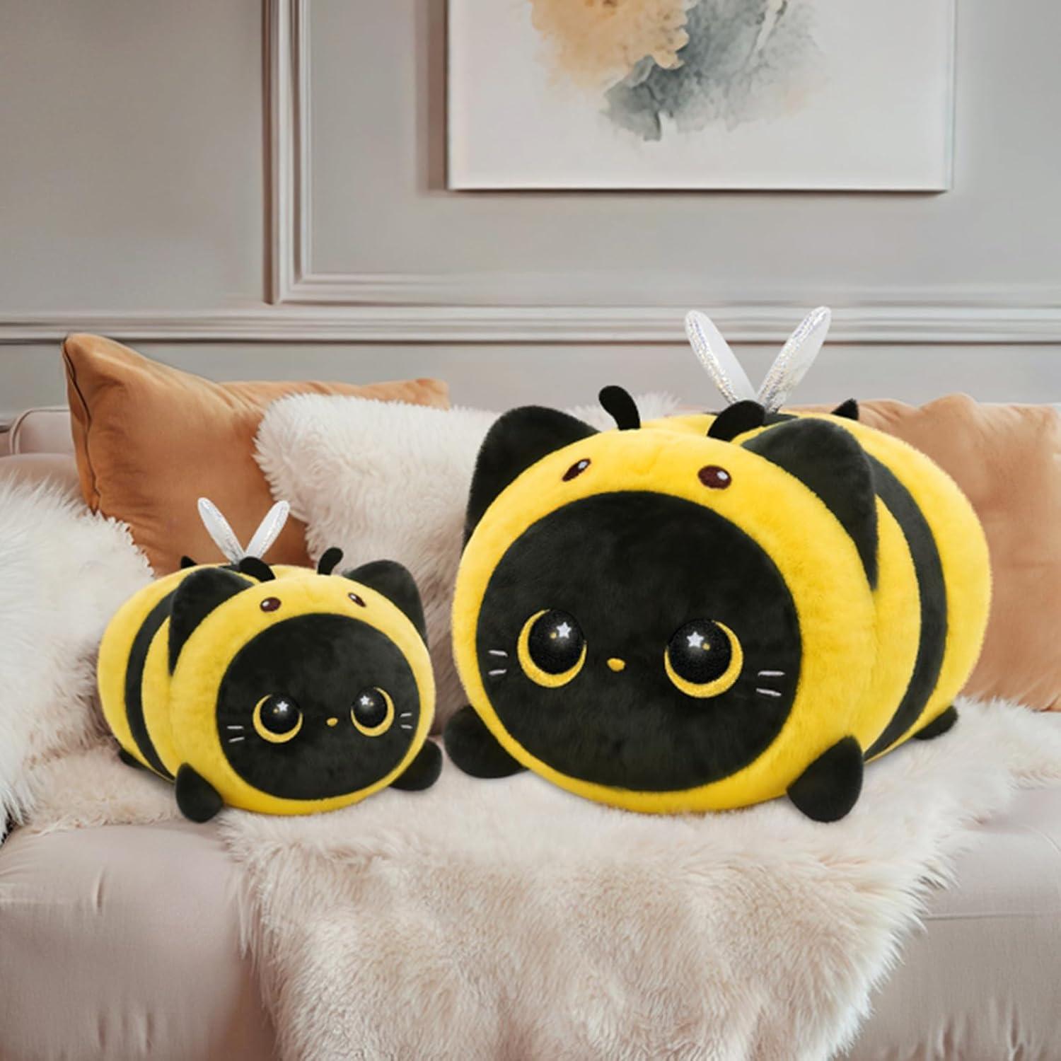 Almohada de Peluche Gato Negro Abeja Mewaii 20 cm Suave