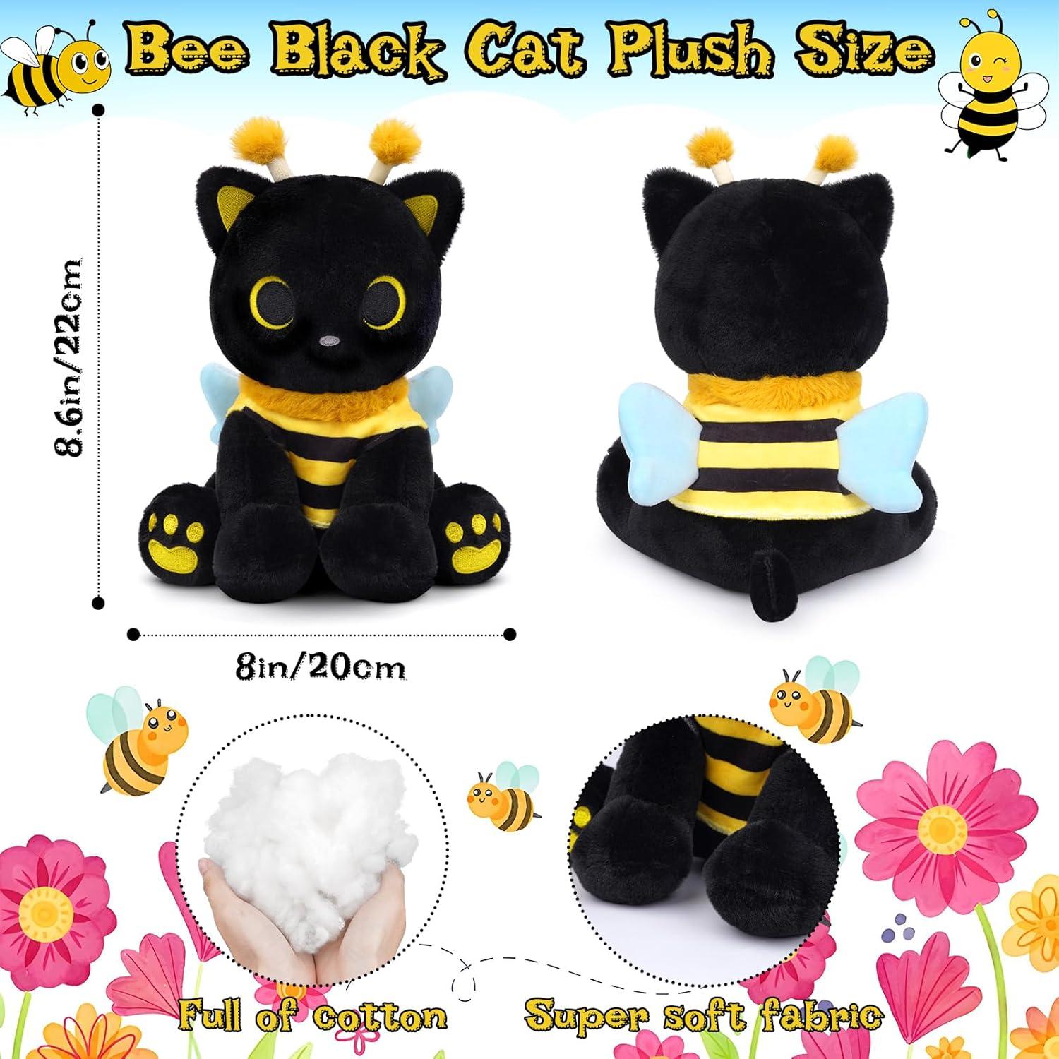 Peluche Gato Negro Kawaii 20cm con Disfraz de Abeja - Hagusahuo