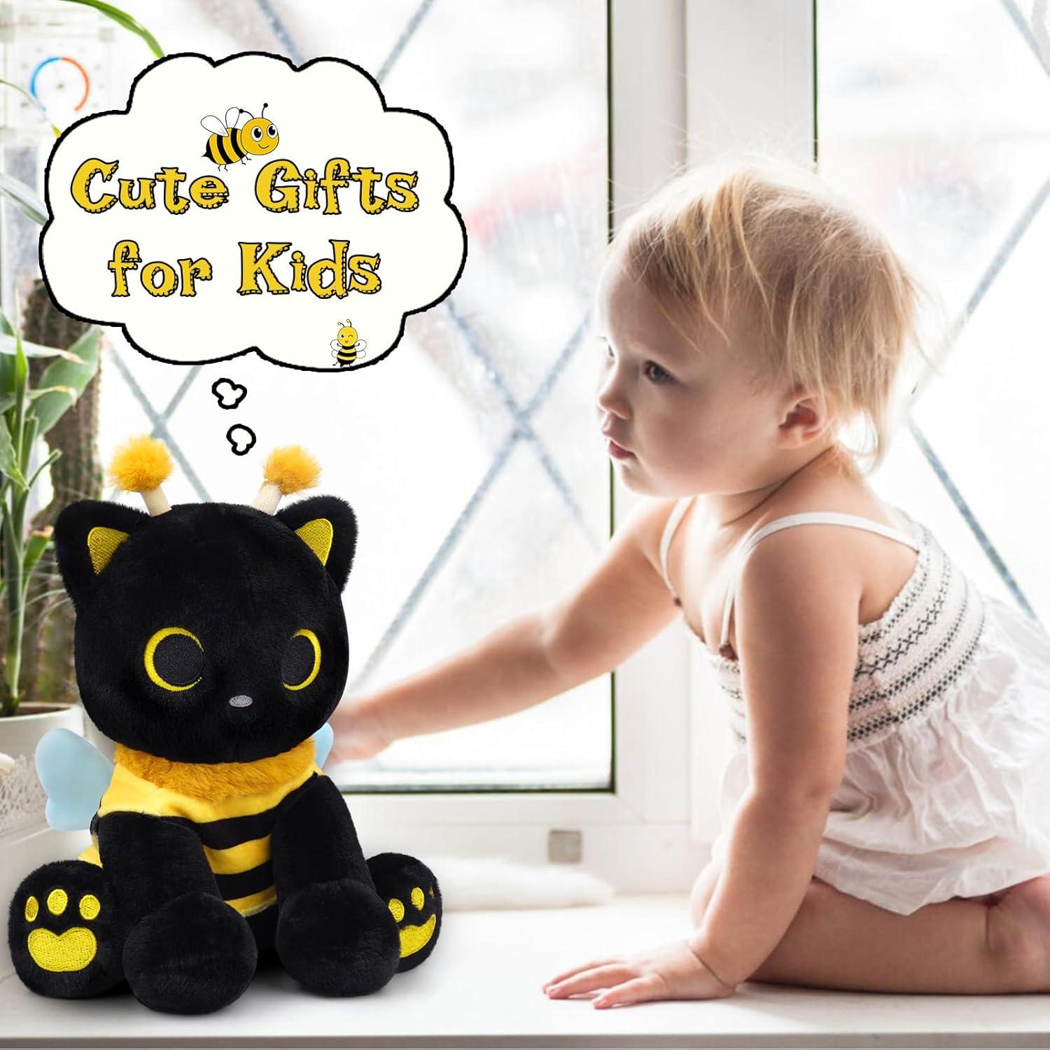 Peluche Gato Negro Kawaii 20cm con Disfraz de Abeja - Hagusahuo