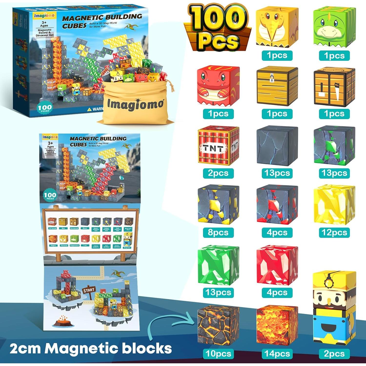 100 Piezas Juguetes Magnéticos Dinosaurios Imagiomo 3-8 Años