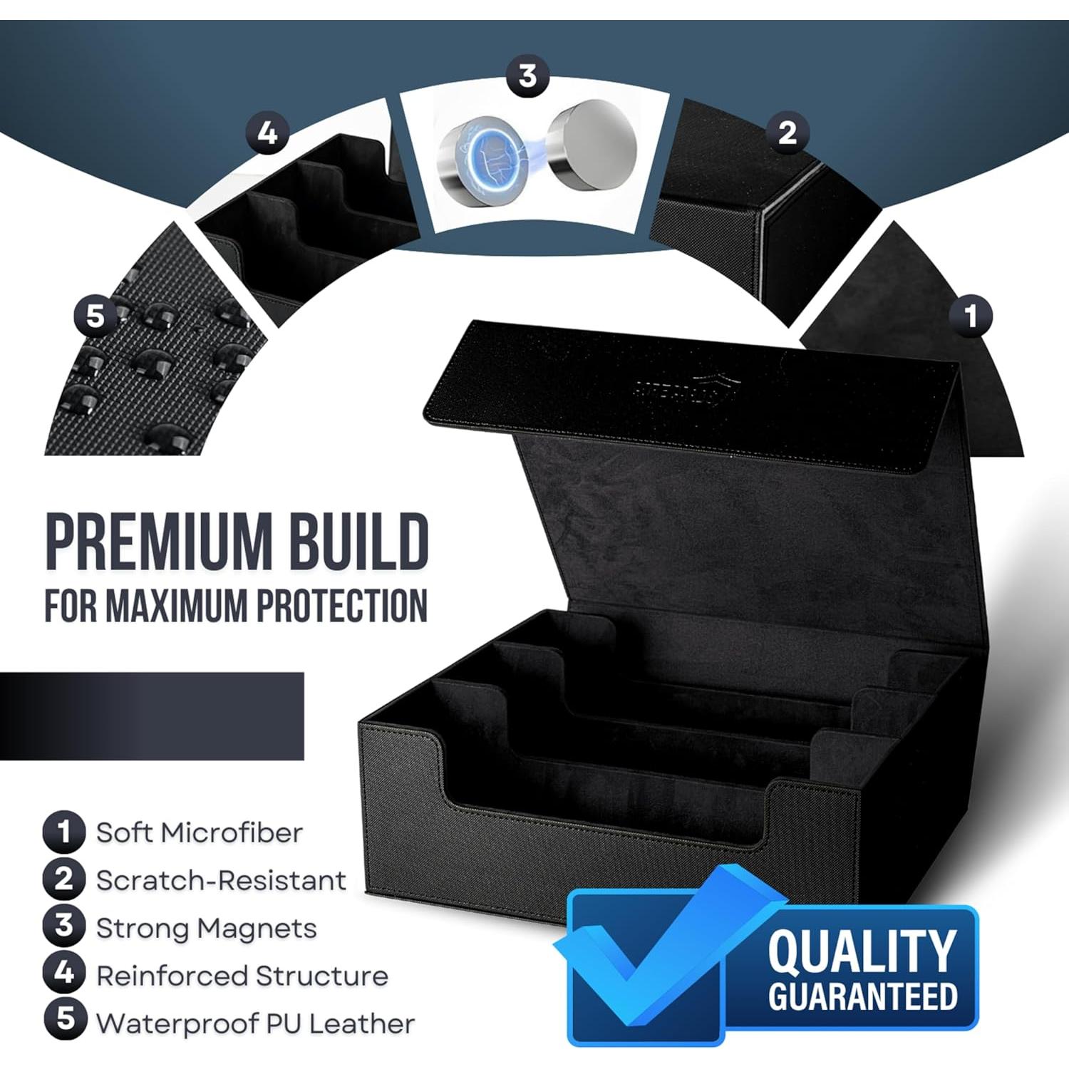 Caja de Almacenamiento para Cartas Core Cards - 1800+ Cartas, Cierre Magnético, 10 Divisores, 100 Fundas