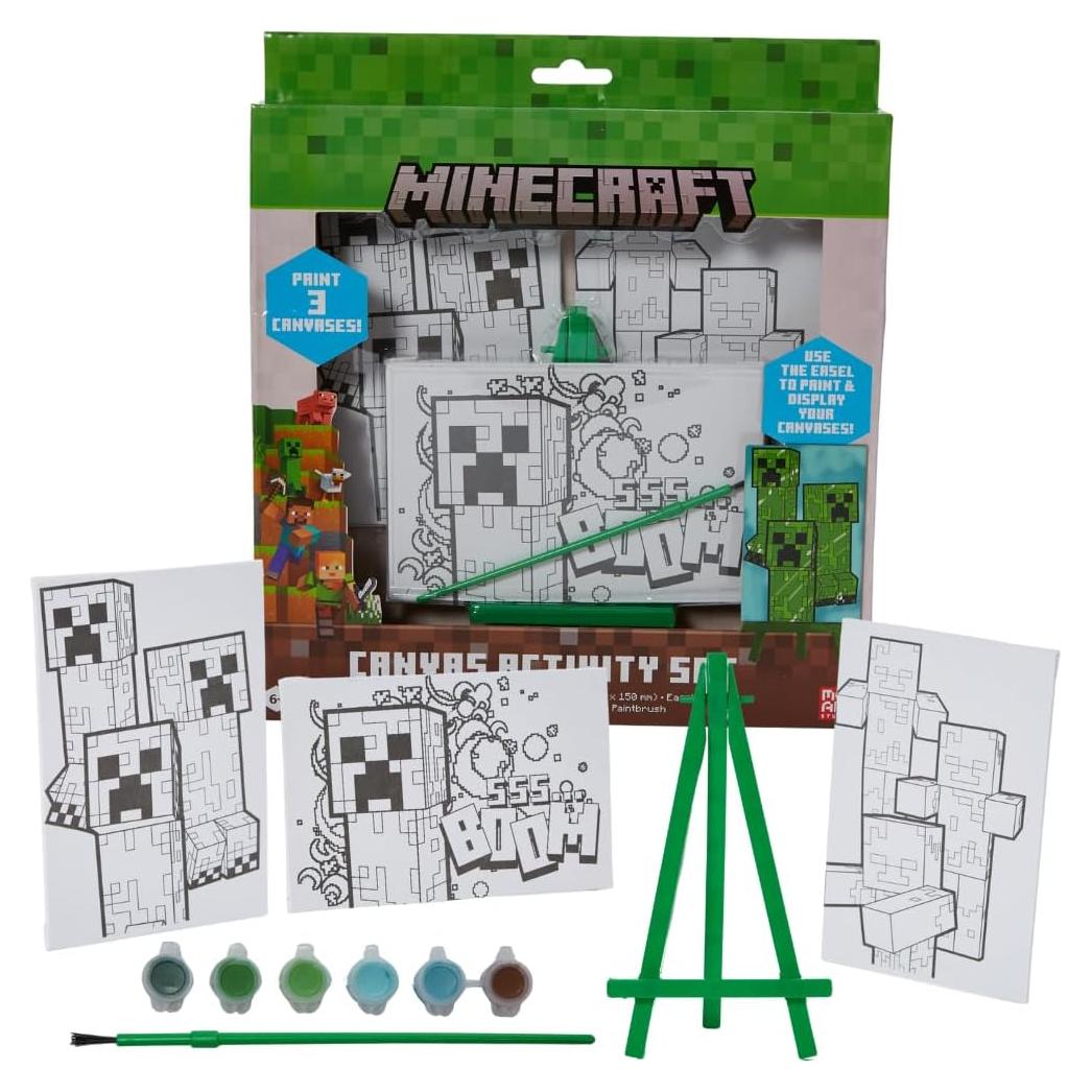 Juego de Pintura Acrílica Minecraft para Niños - 3 Lienzos, Caballete y Pincel