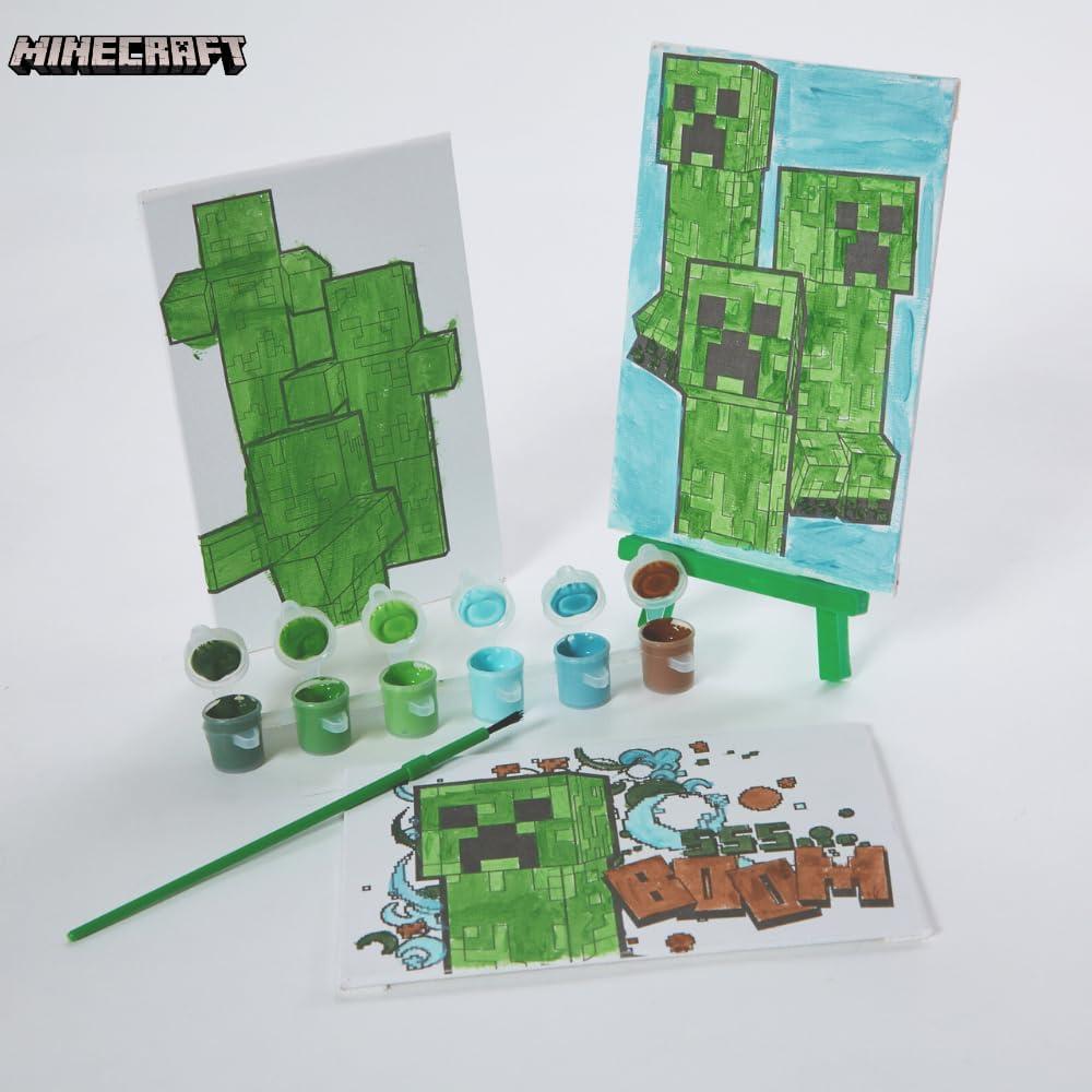 Juego de Pintura Acrílica Minecraft para Niños - 3 Lienzos, Caballete y Pincel