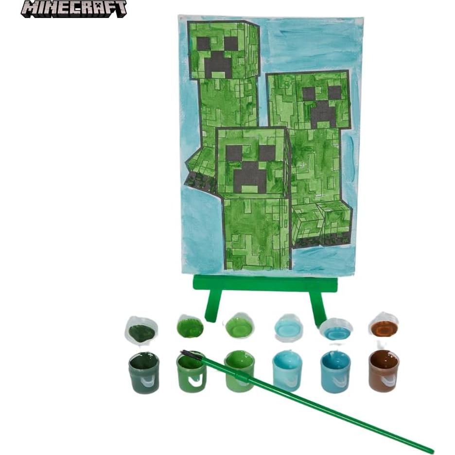 Juego de Pintura Acrílica Minecraft para Niños - 3 Lienzos, Caballete y Pincel