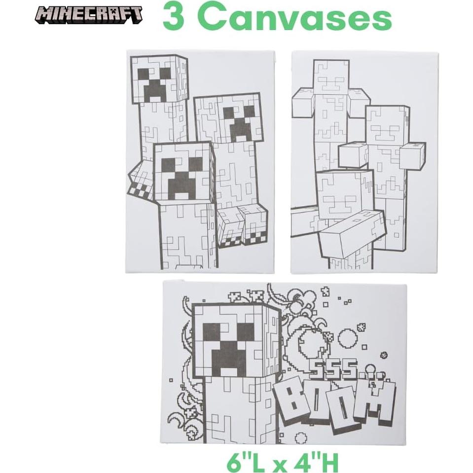 Juego de Pintura Acrílica Minecraft para Niños - 3 Lienzos, Caballete y Pincel