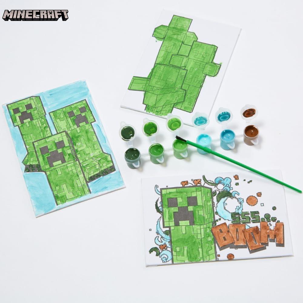 Juego de Pintura Acrílica Minecraft para Niños - 3 Lienzos, Caballete y Pincel