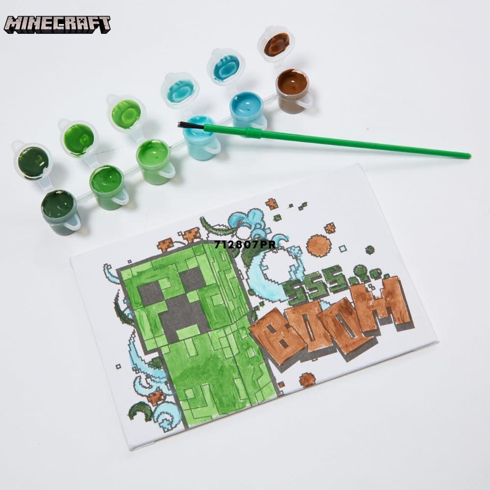 Juego de Pintura Acrílica Minecraft para Niños - 3 Lienzos, Caballete y Pincel