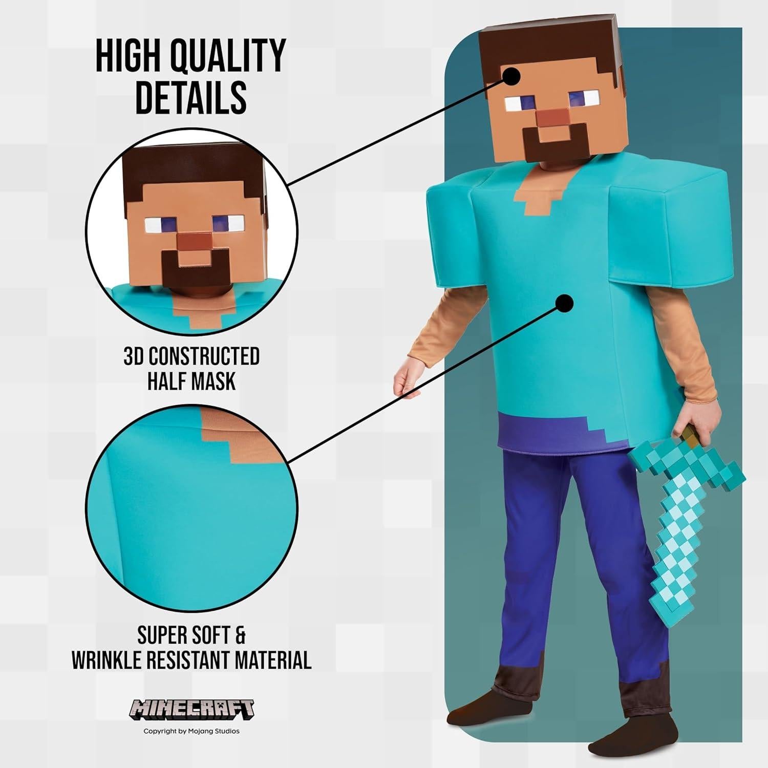 Disfraz Steve Deluxe Minecraft para Niños Talla G (10-12 años)