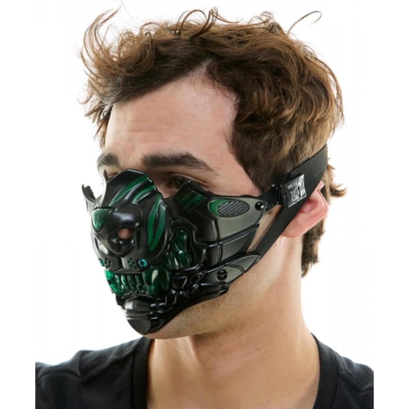 Máscara de medio rostro steampunk verde para disfraz