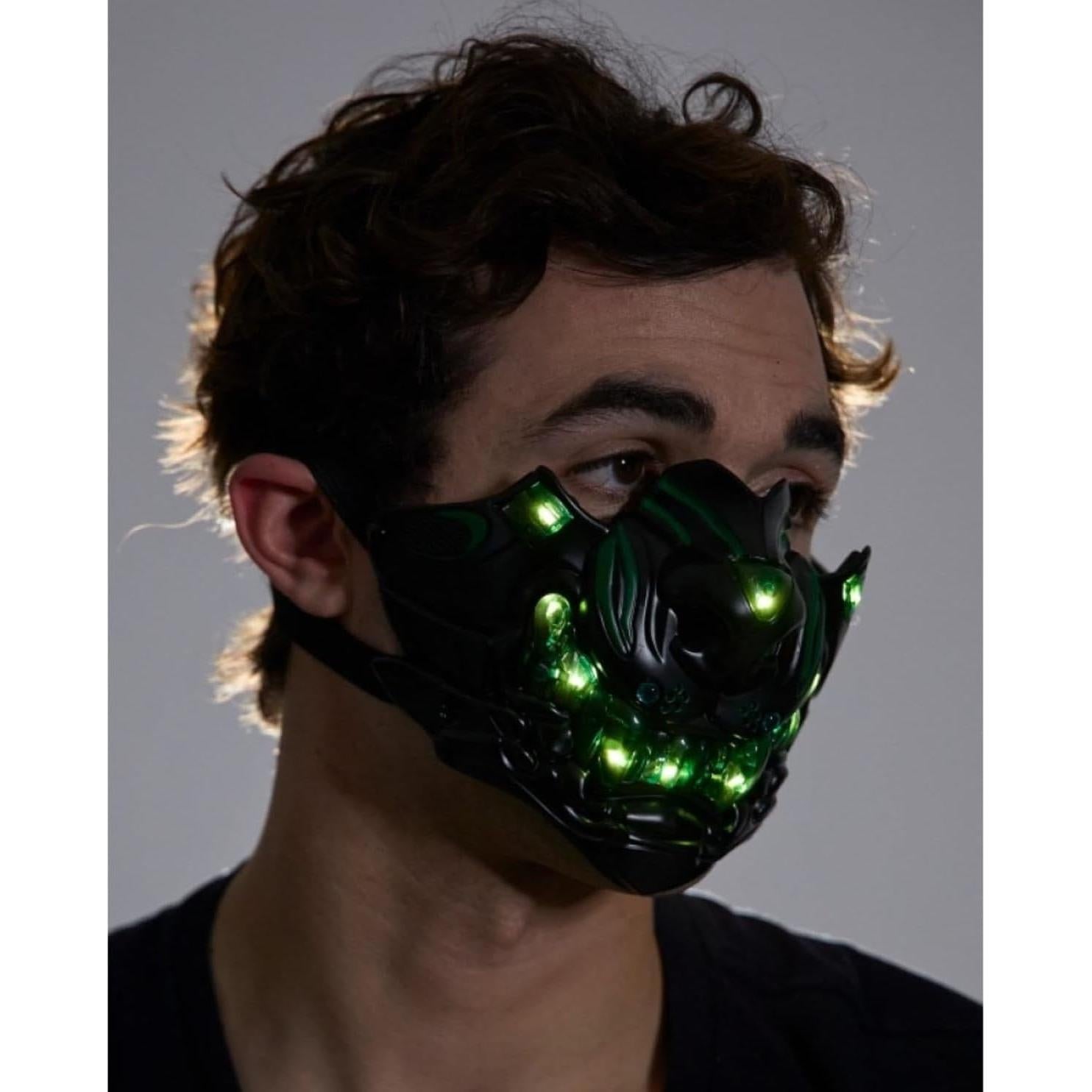 Máscara de medio rostro steampunk verde para disfraz