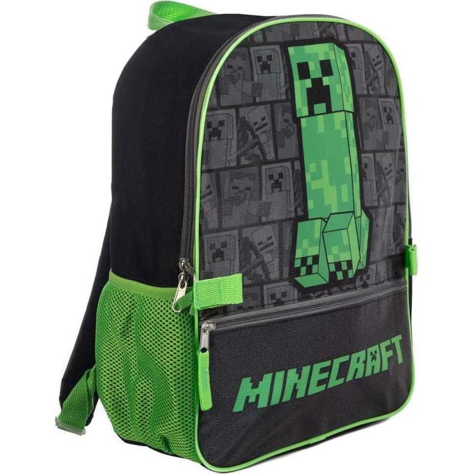 Mochila y caja de almuerzo Minecraft para niños - Verde y negro