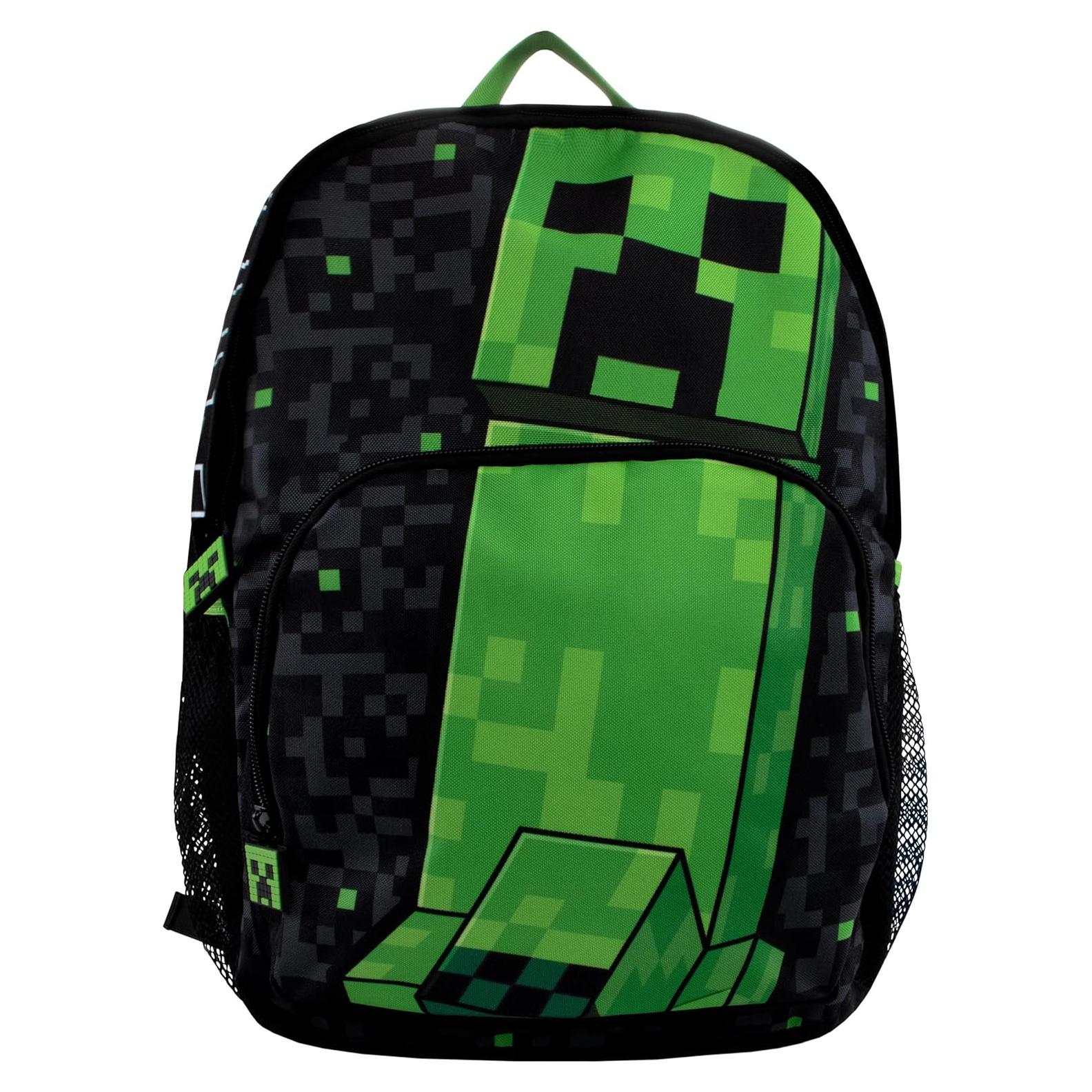 Mochila escolar Minecraft Creeper para niños 21.6L negra