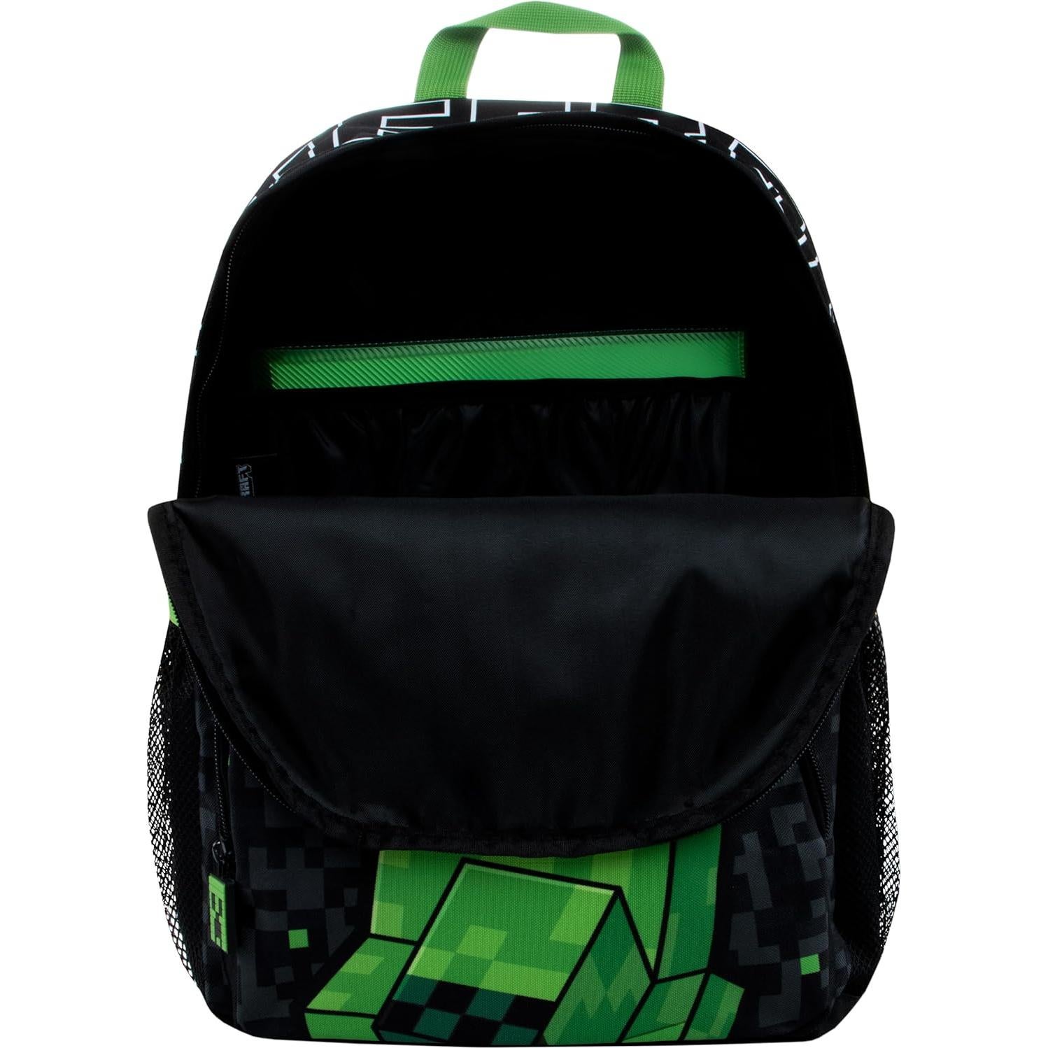 Mochila escolar Minecraft Creeper para niños 21.6L negra