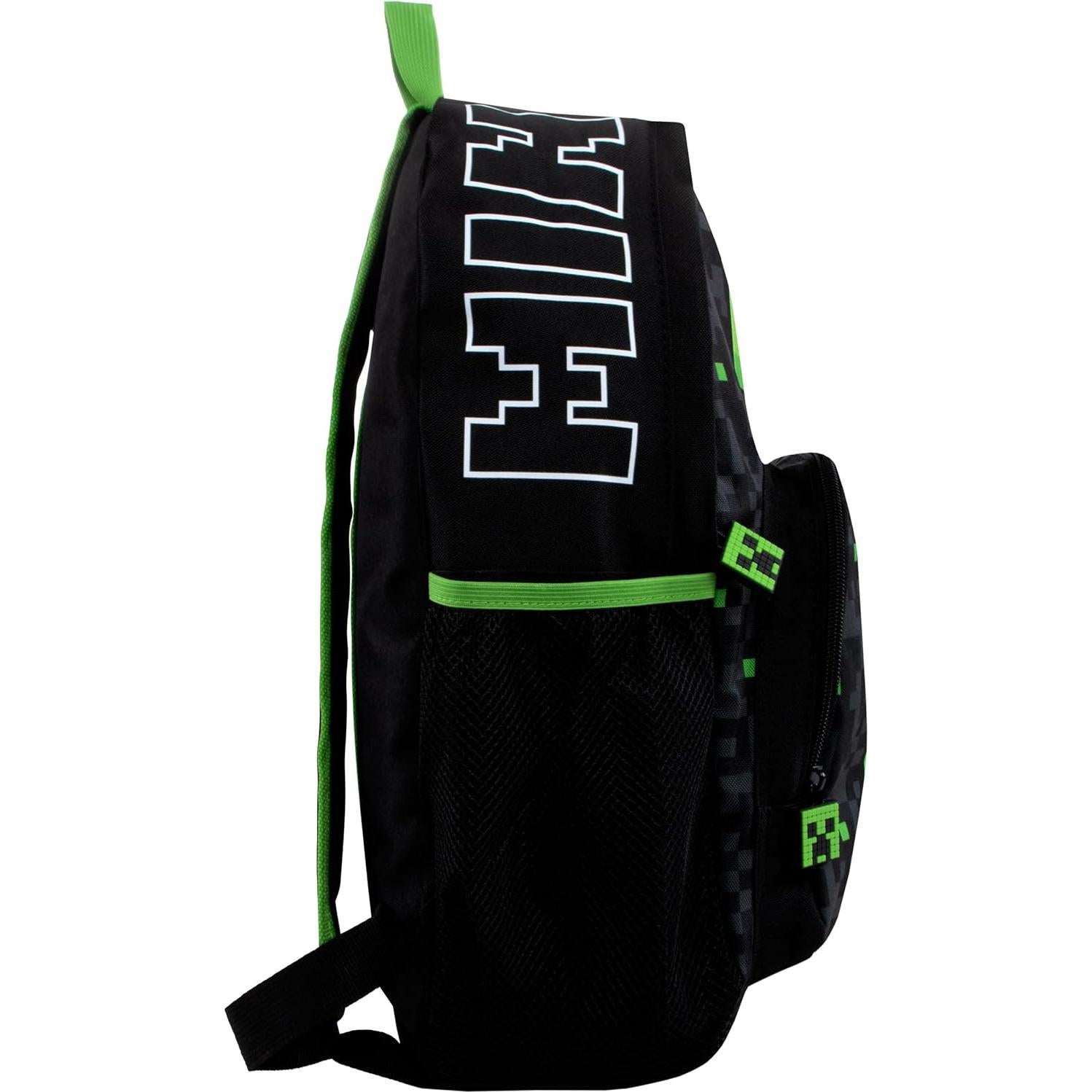 Mochila escolar Minecraft Creeper para niños 21.6L negra