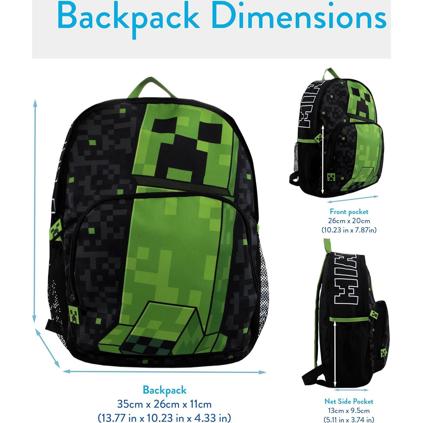 Mochila escolar Minecraft Creeper para niños 21.6L negra