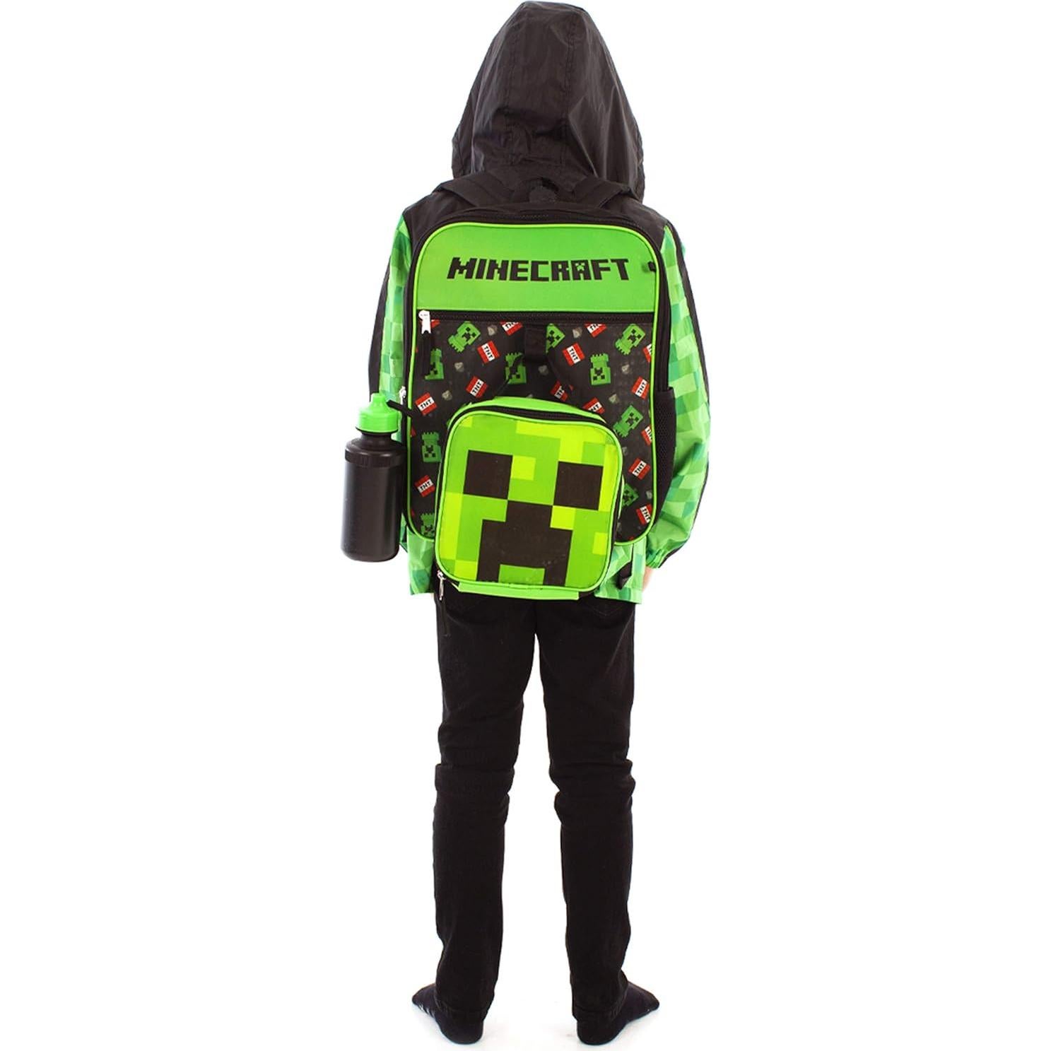 Conjunto Mochila Escolar Minecraft Creeper 5 Piezas Niños