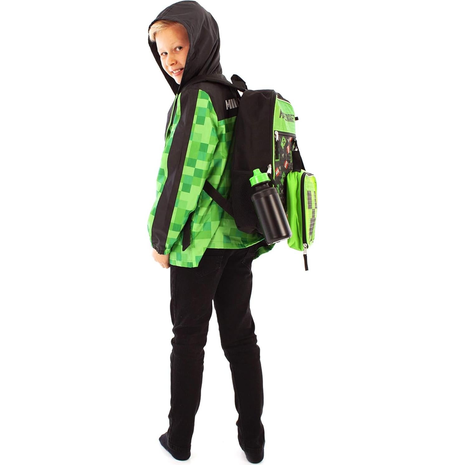 Conjunto Mochila Escolar Minecraft Creeper 5 Piezas Niños