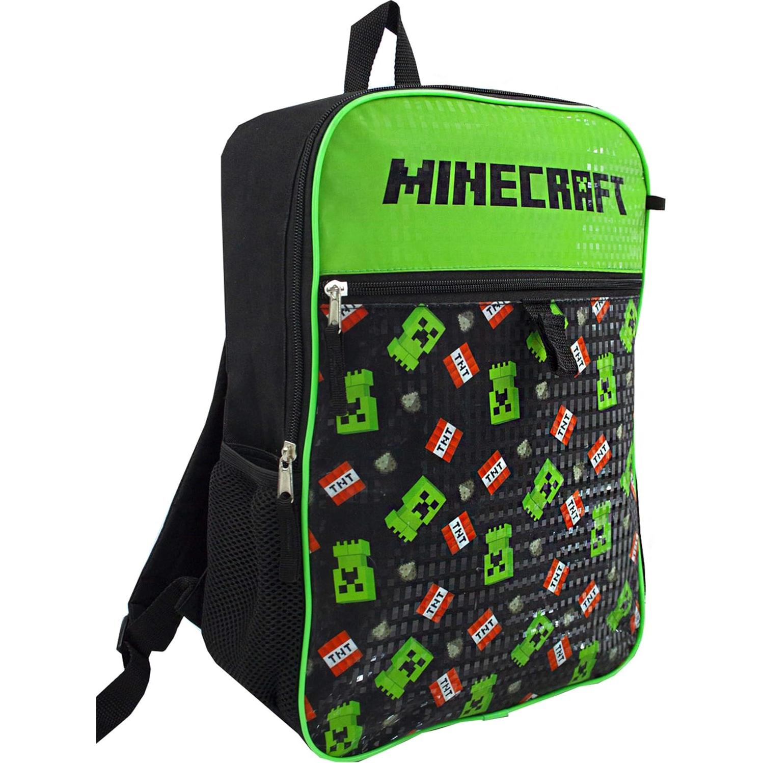 Conjunto Mochila Escolar Minecraft Creeper 5 Piezas Niños