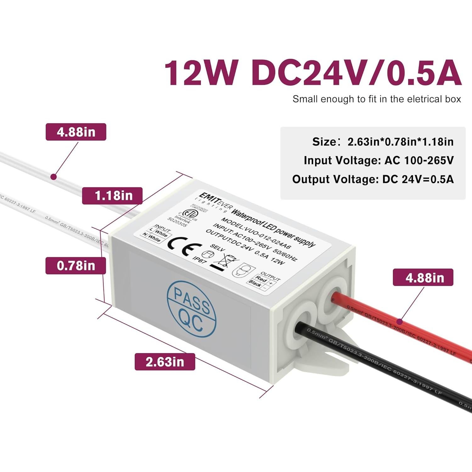 Fuente de Alimentación LED 24V 12W EMITEVER 2-Pack IP67