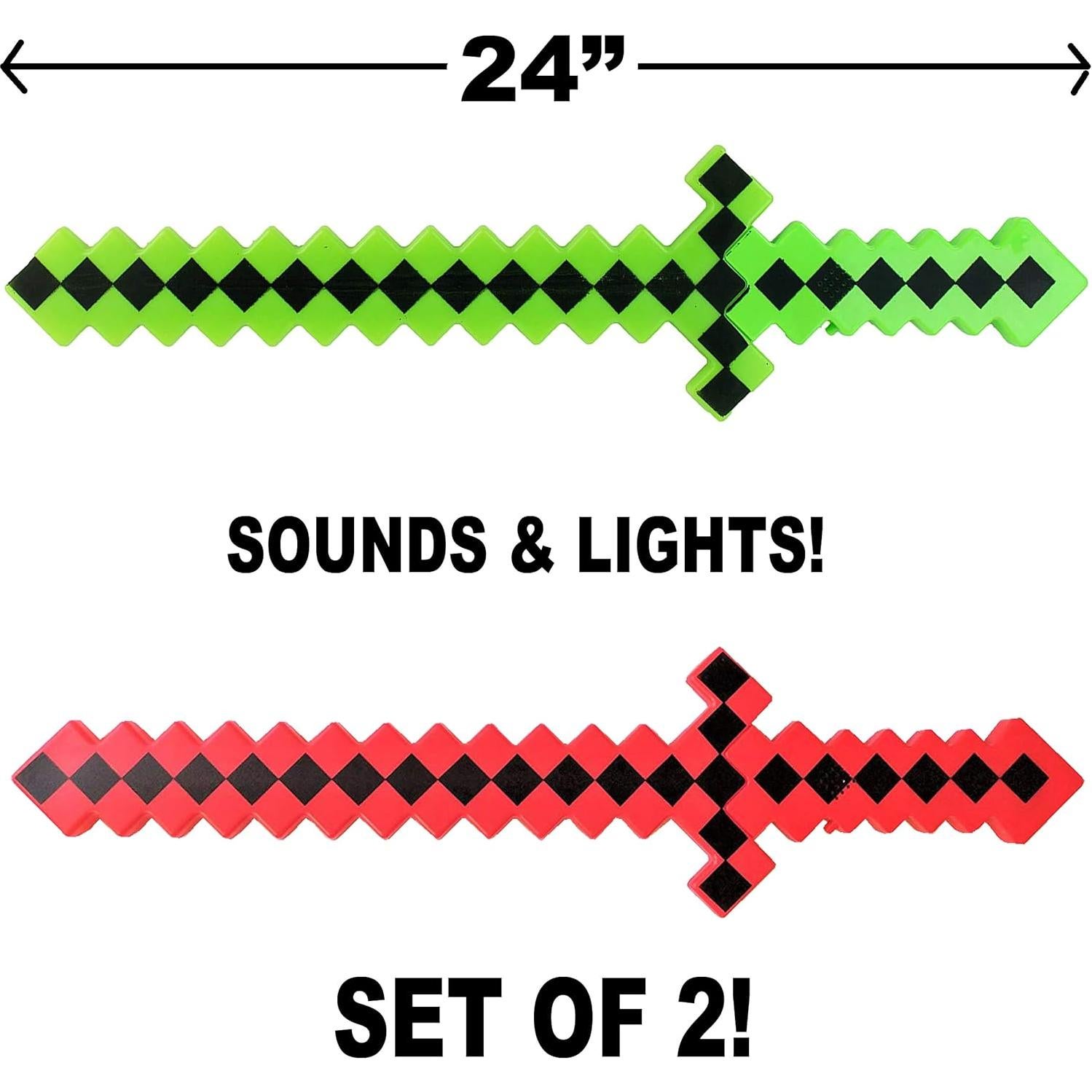 Espada de Juguete Pixelada 60.96 cm - Paquete de 2 - Verde y Rojo