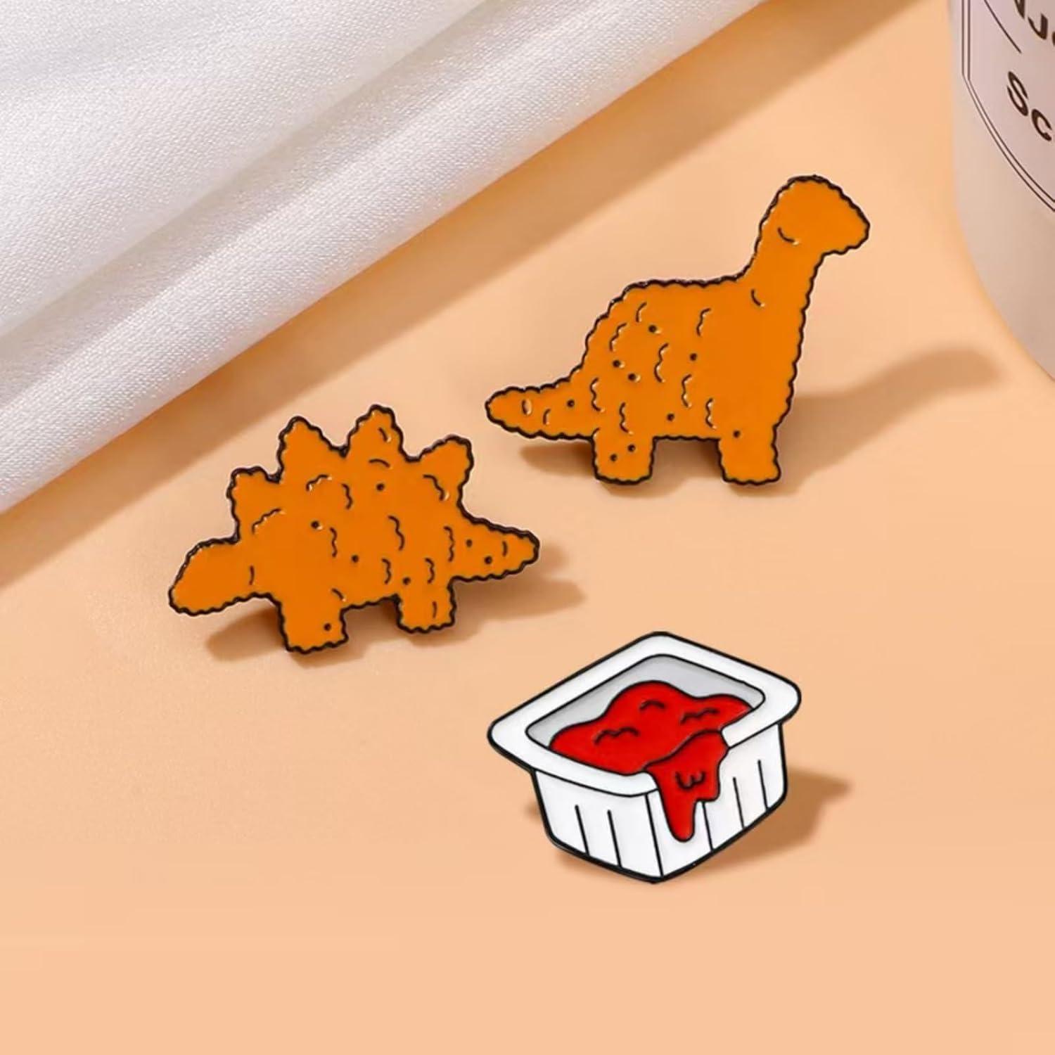 Pin de Esmalte Dinosaurio Nugget de Pollo 2.54cm - 3PCS