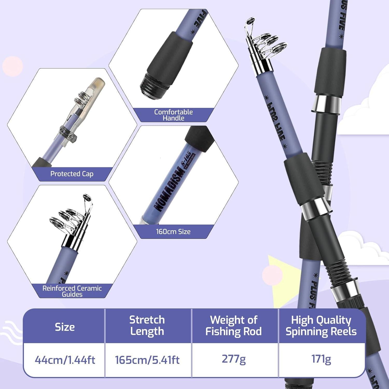 Juego de caña de pescar Milerong 1.65m para niños