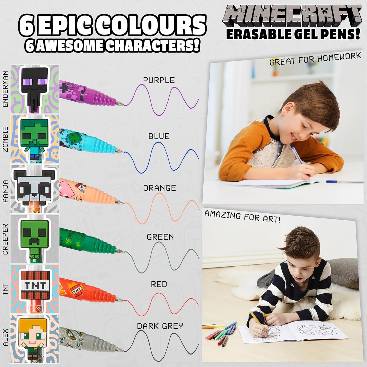 Bolígrafos de Gel Borrables Minecraft - Paquete de 6 Colores