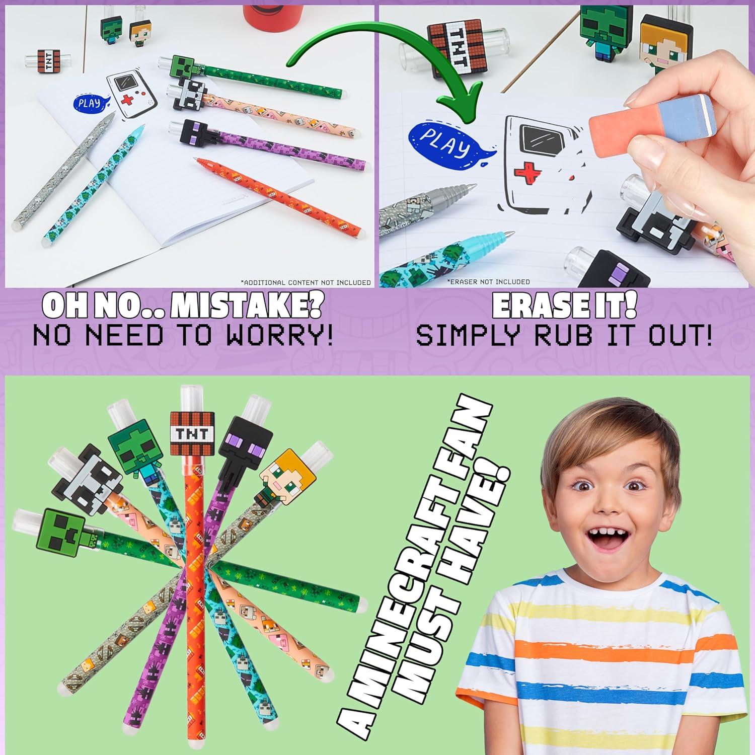 Bolígrafos de Gel Borrables Minecraft - Paquete de 6 Colores