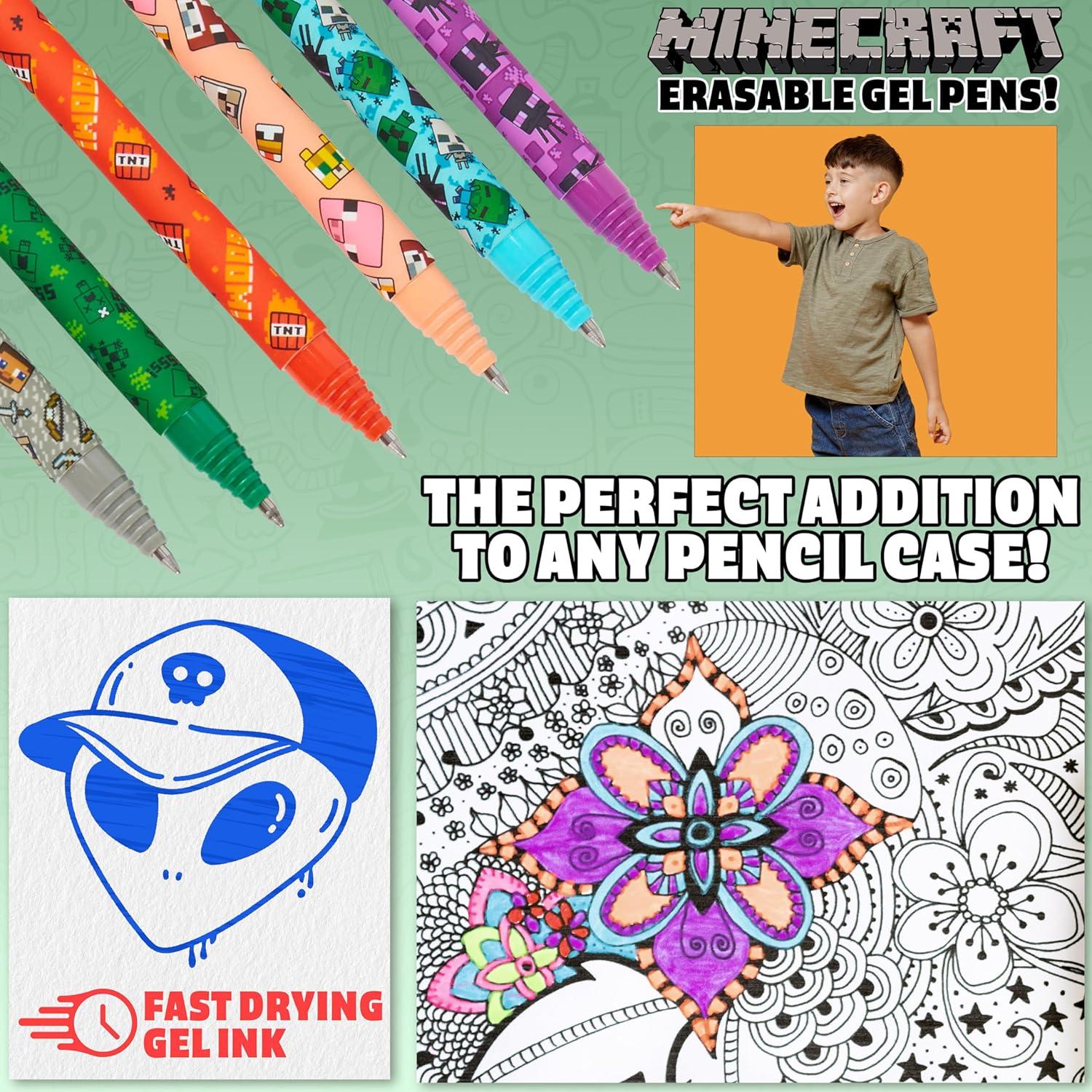 Bolígrafos de Gel Borrables Minecraft - Paquete de 6 Colores