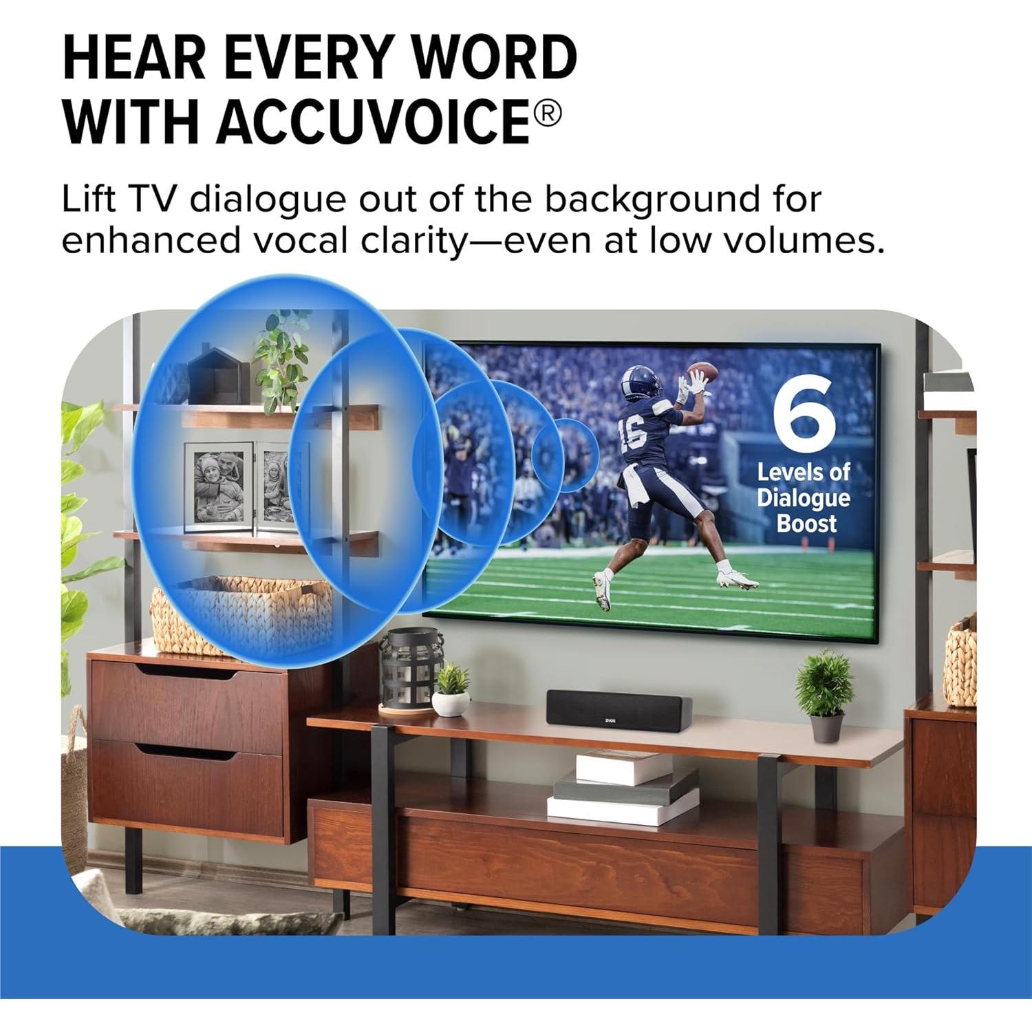 ZVOX Barra de Sonido AV100 Compacta con Aumento de Voz