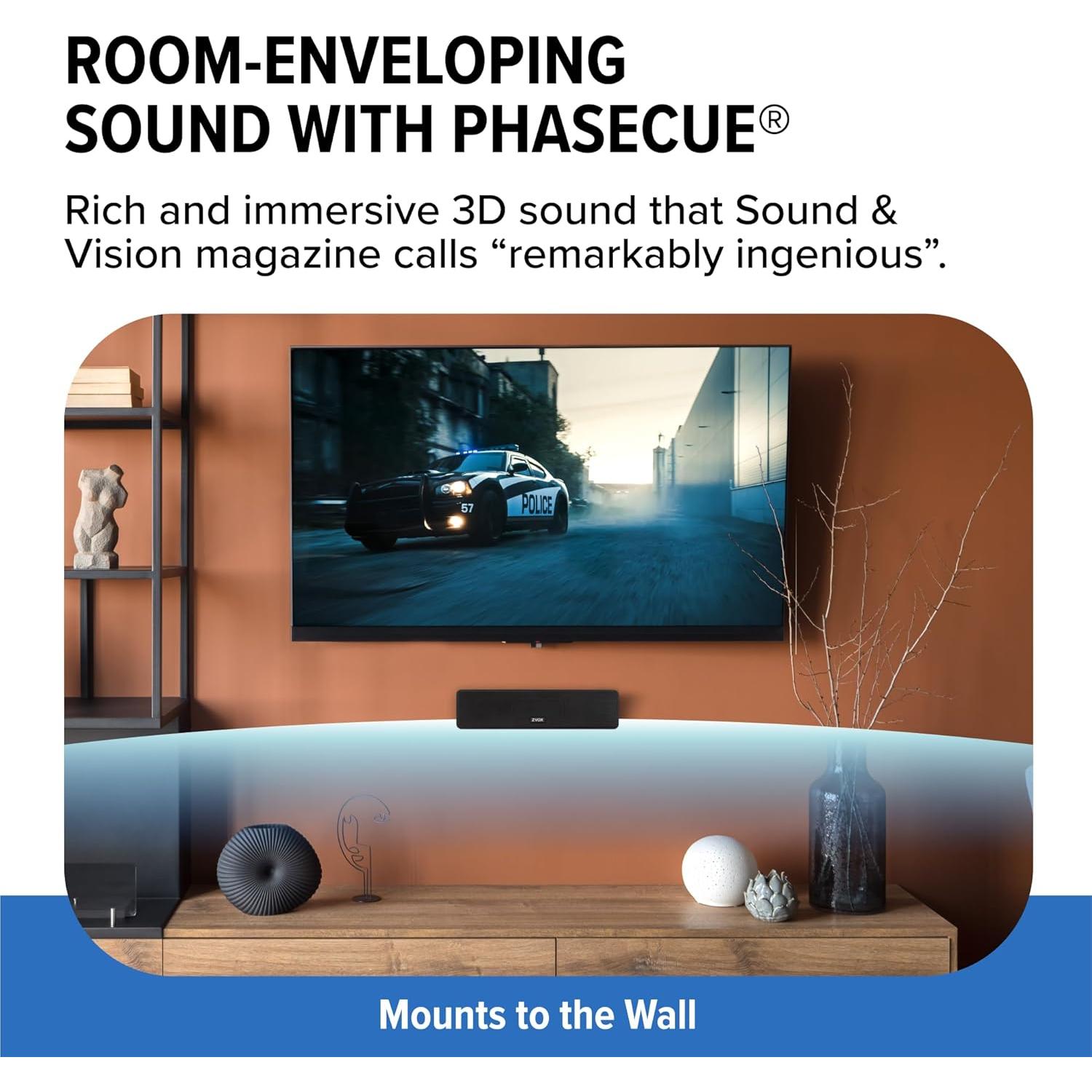 ZVOX Barra de Sonido AV100 Compacta con Aumento de Voz