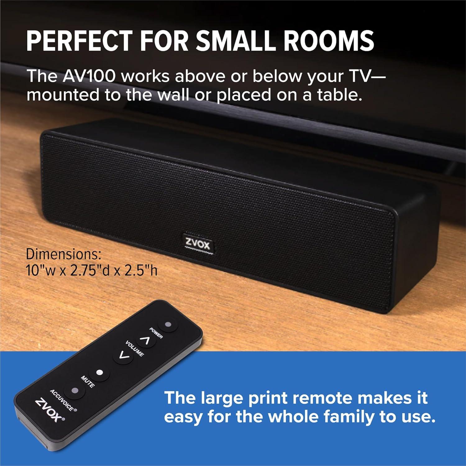 ZVOX Barra de Sonido AV100 Compacta con Aumento de Voz