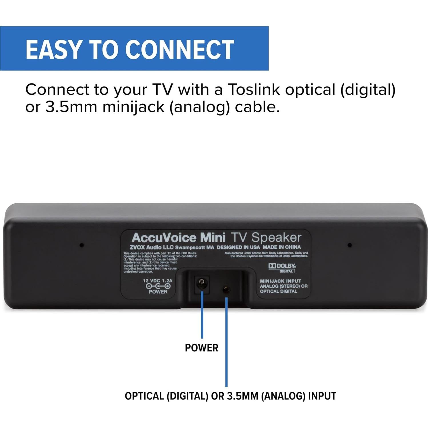 ZVOX Barra de Sonido AV100 Compacta con Aumento de Voz