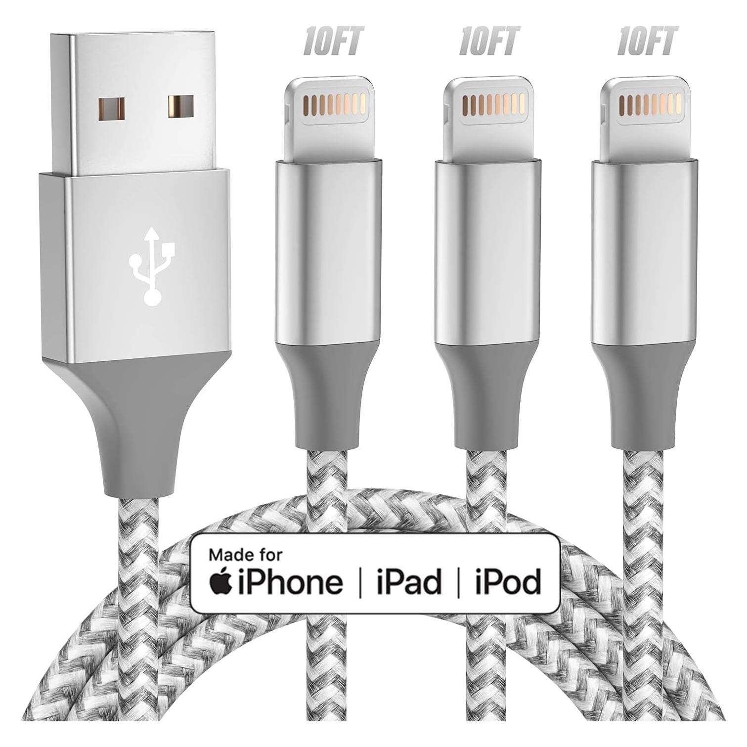 Cargador Lightning Bkayp 3pack 3m Carga Rápida iPhone 14 13 12