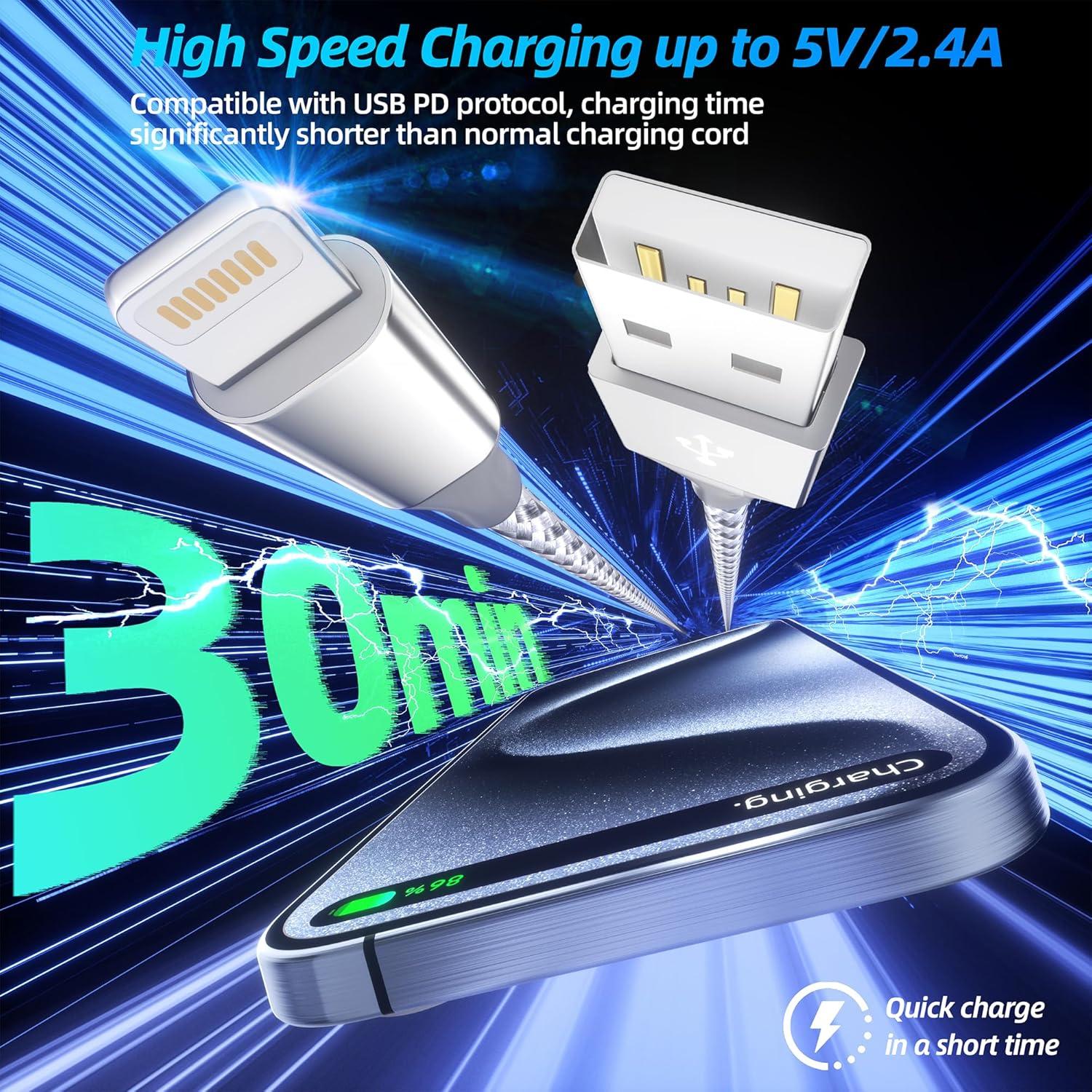 Cargador Lightning Bkayp 3pack 3m Carga Rápida iPhone 14 13 12